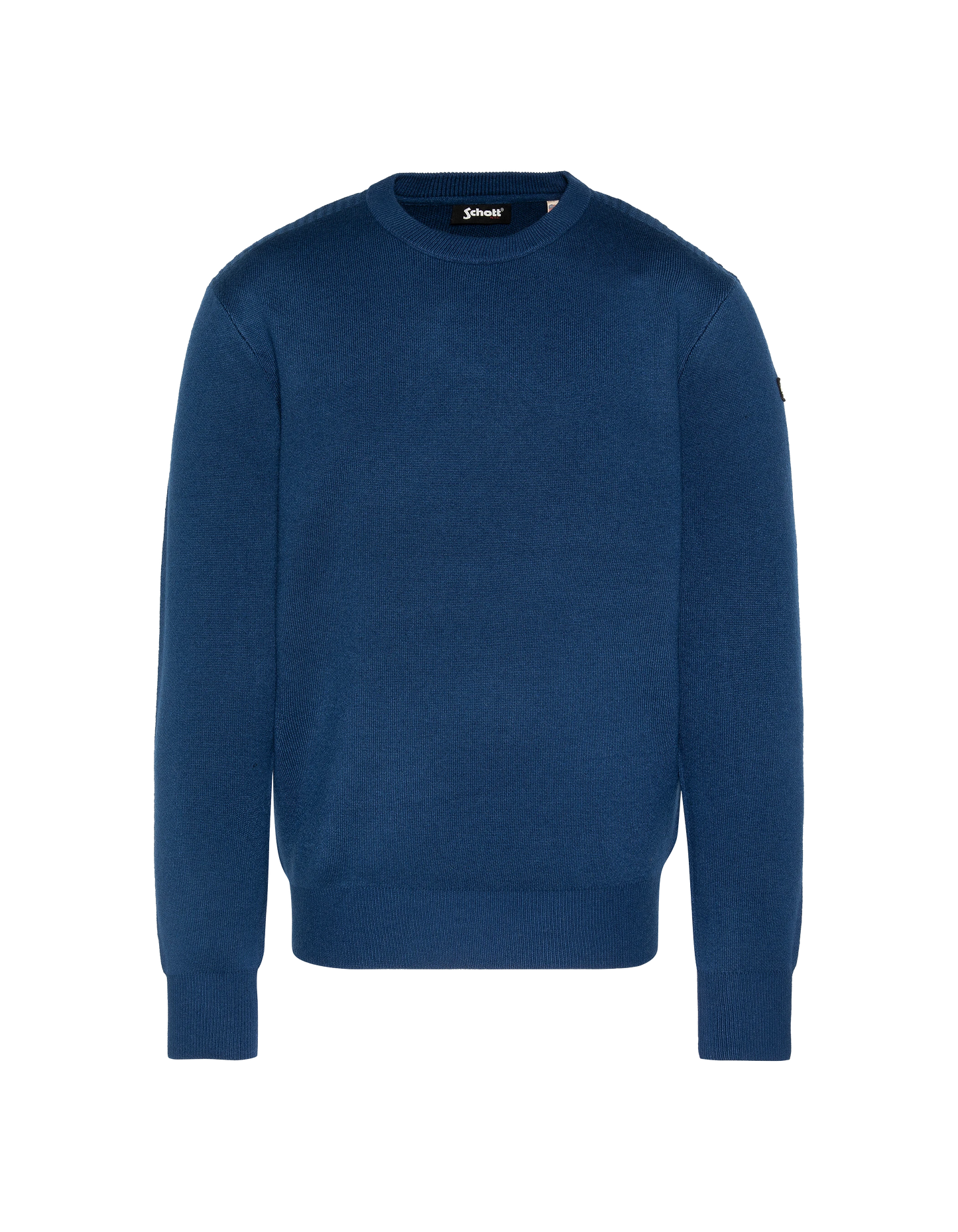 Suéter de cuello redondo azul, malla Milano