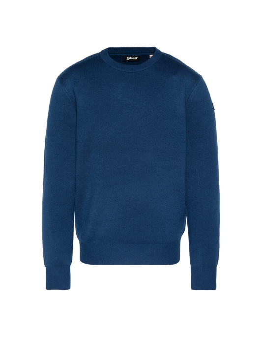 Blauer runder Nackenpullover, Milano Mesh