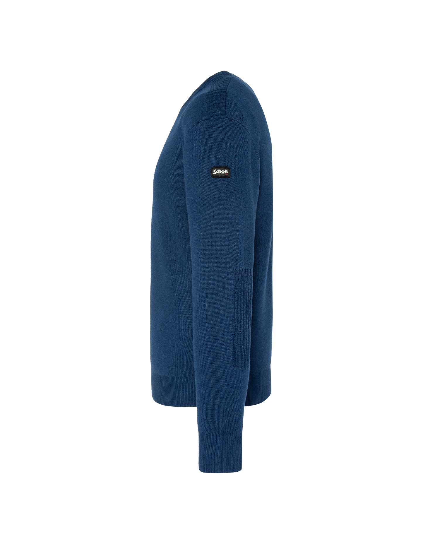 Suéter de cuello redondo azul, malla Milano