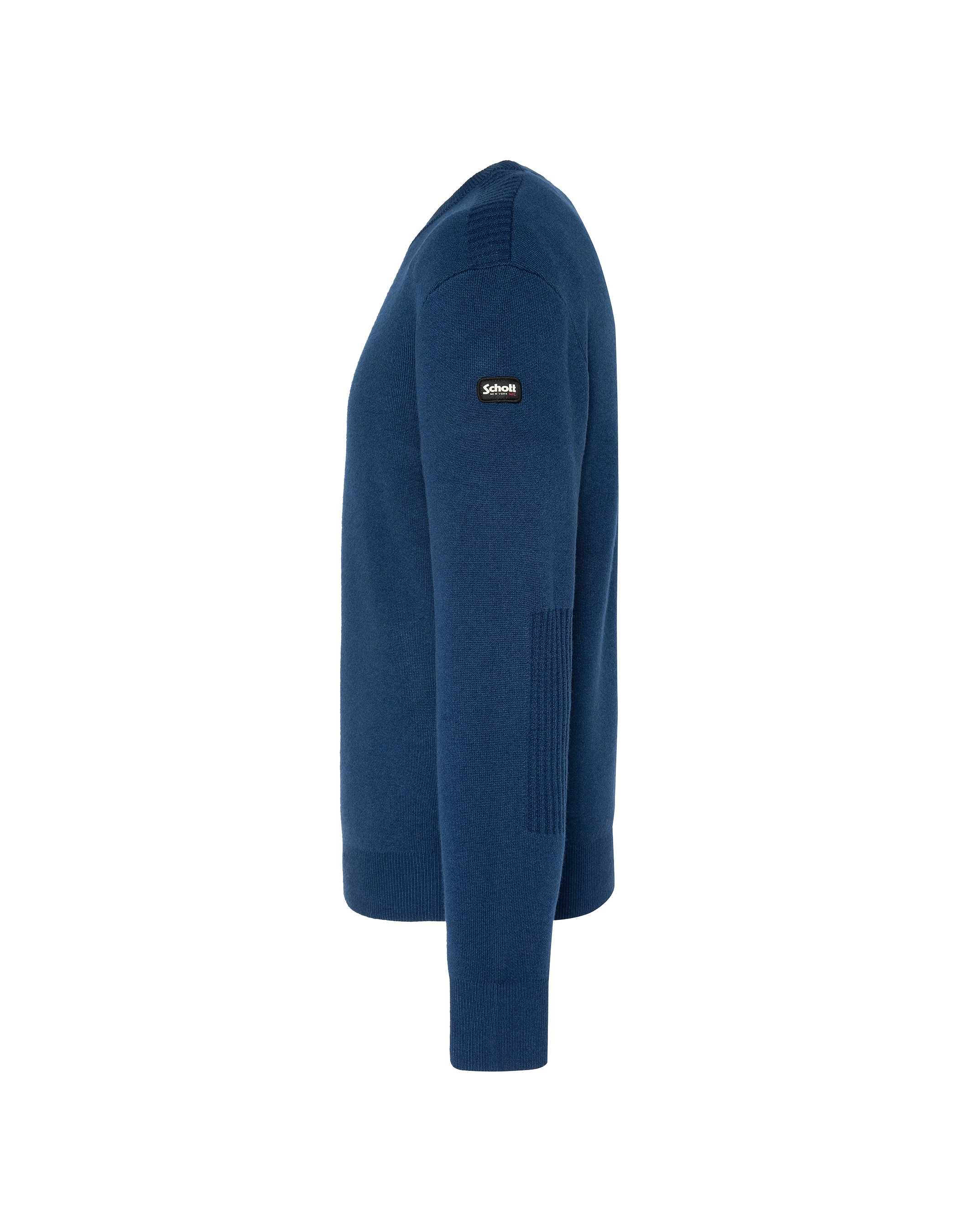 Suéter de cuello redondo azul, malla Milano-3