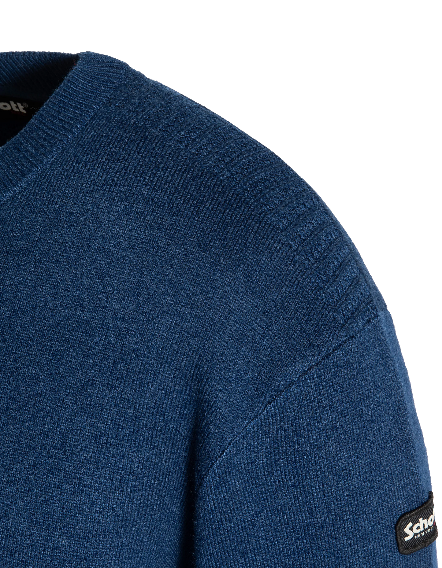 Suéter de cuello redondo azul, malla Milano