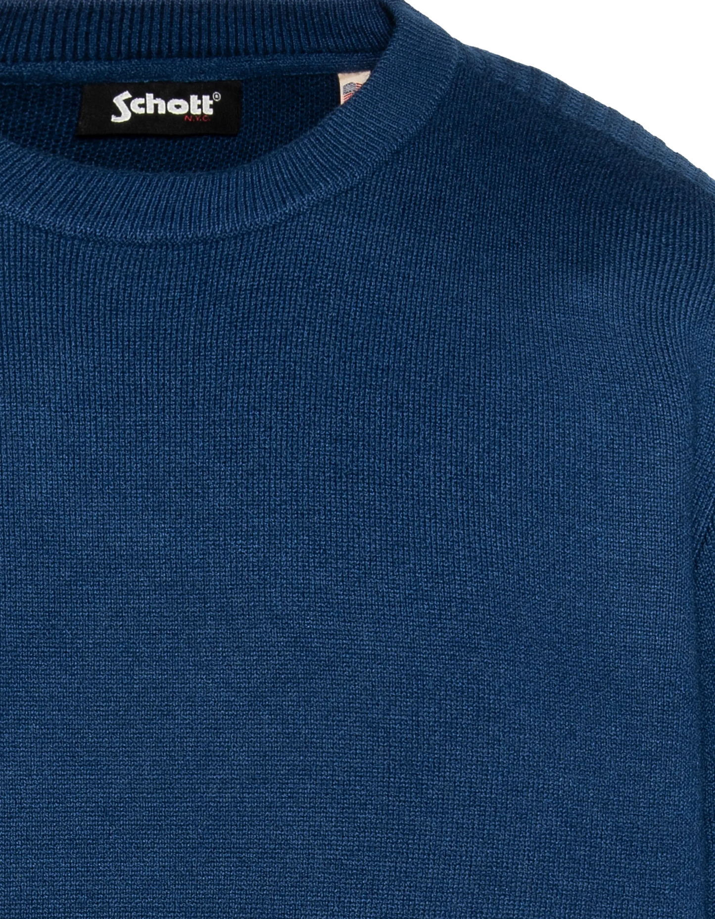 Suéter de cuello redondo azul, malla Milano