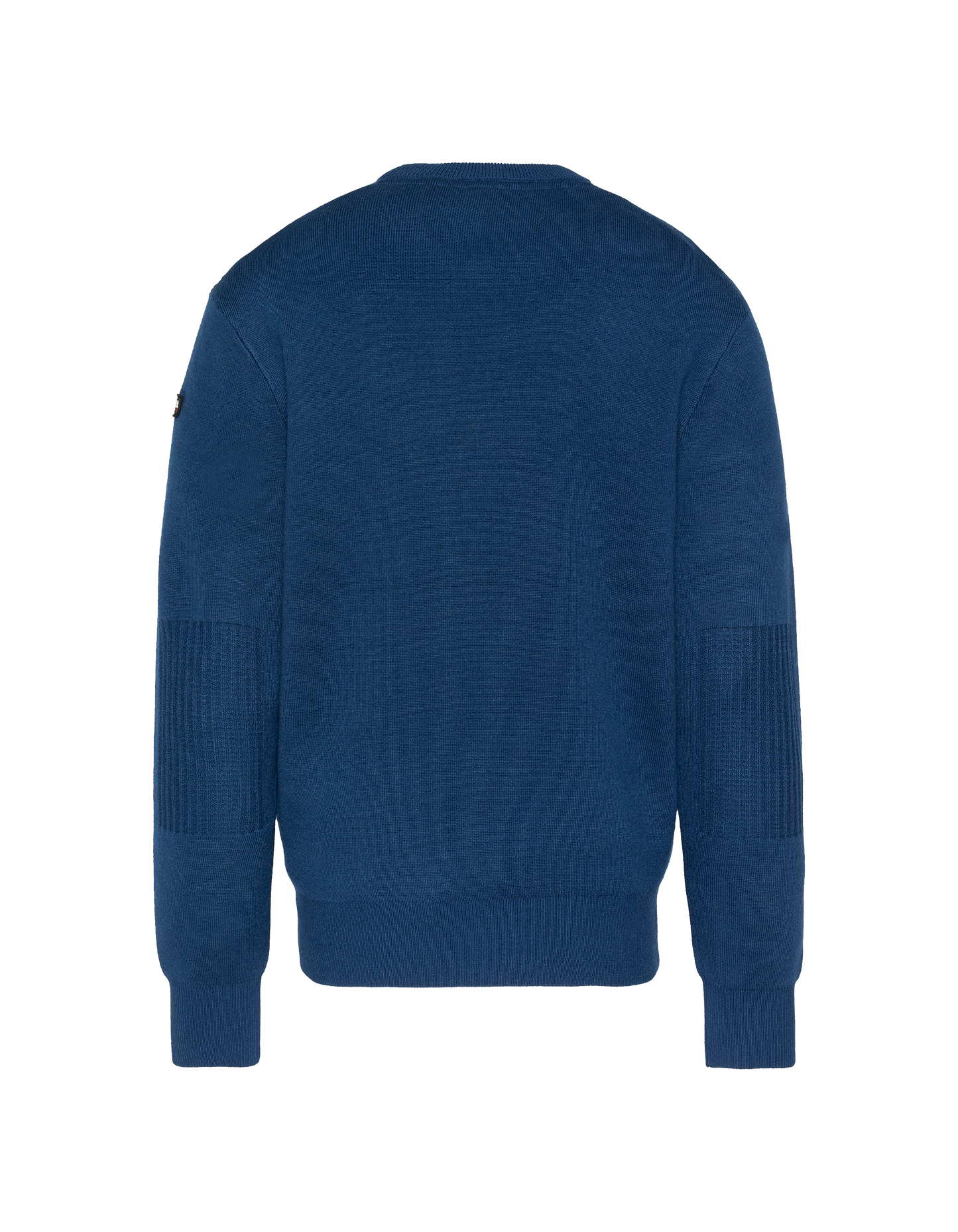 Suéter de cuello redondo azul, malla Milano