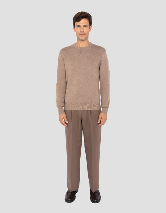 Taupe Round Neck -Pullover, Milano Mesh