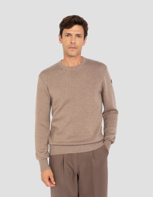 Taupe Round Neck -Pullover, Milano Mesh