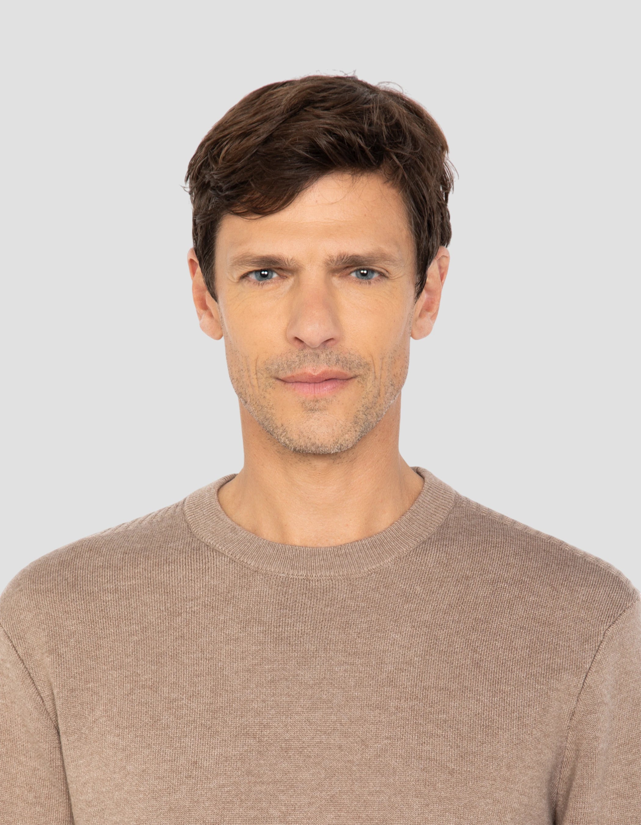 Taupe suéter de cuello redondo, Milano Mesh-4