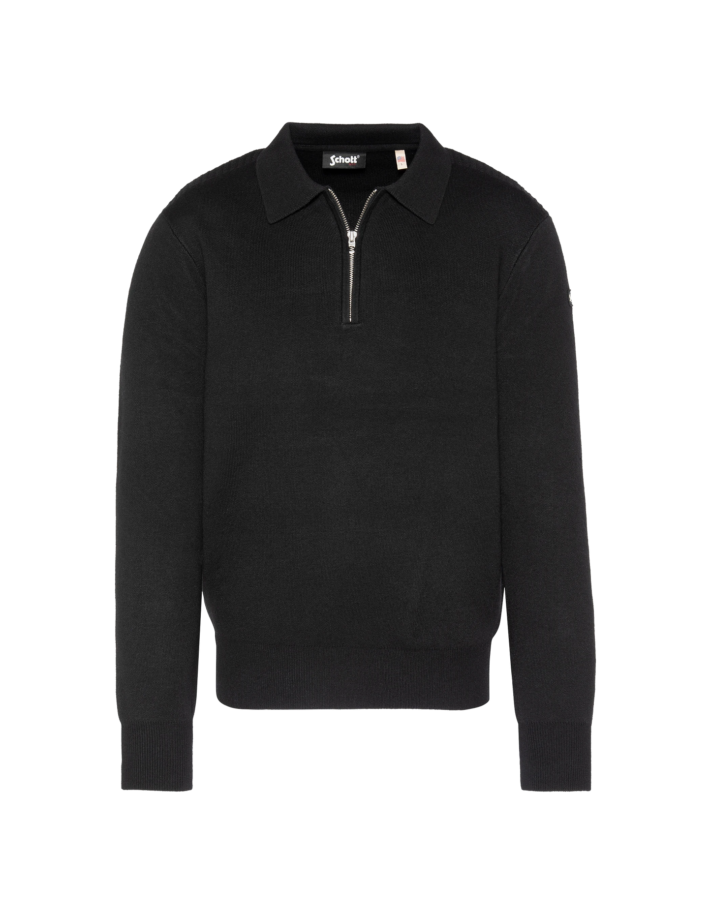 Suéter de cuello de polo negro, malla Milano