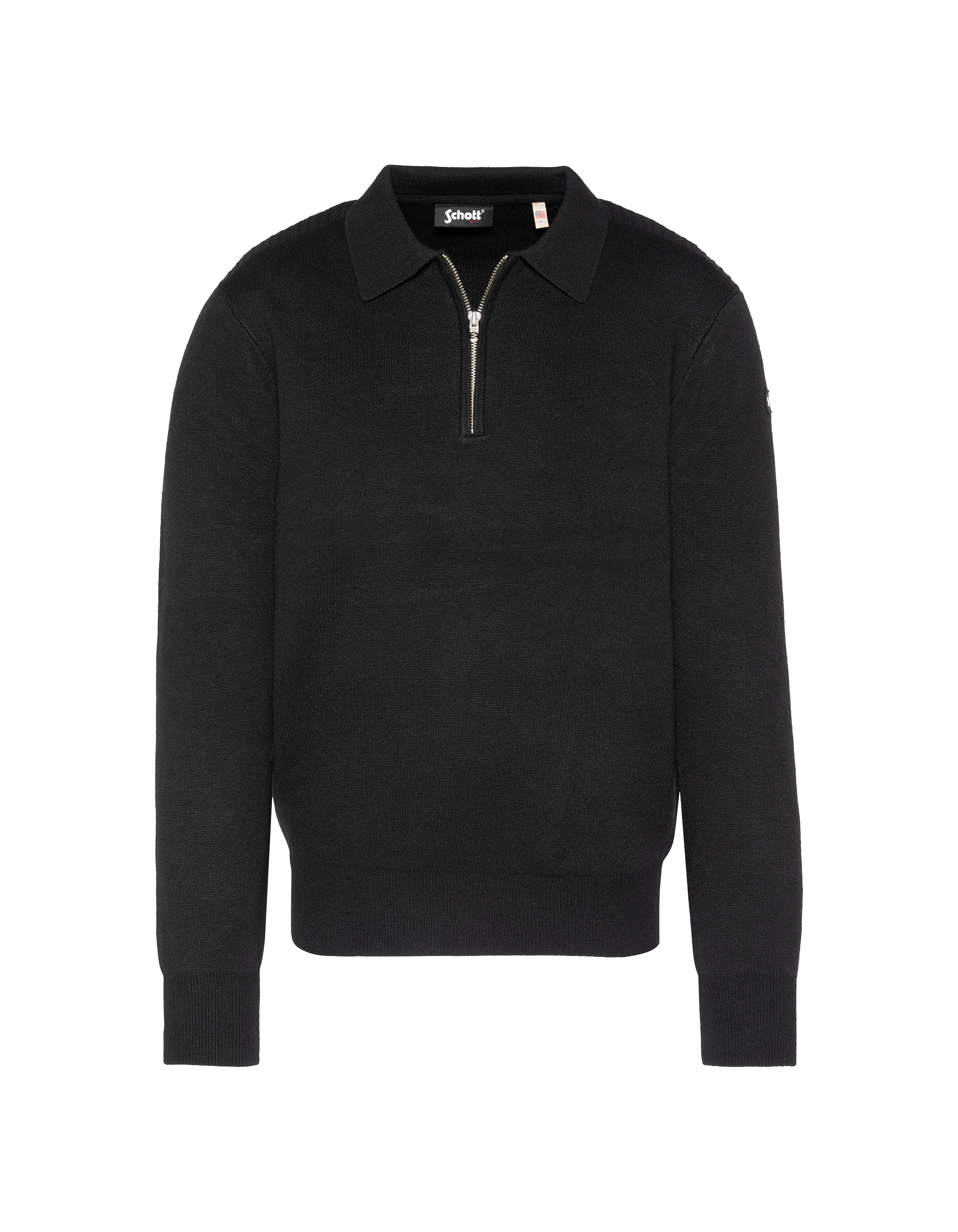 Suéter de cuello de polo negro, malla Milano-1
