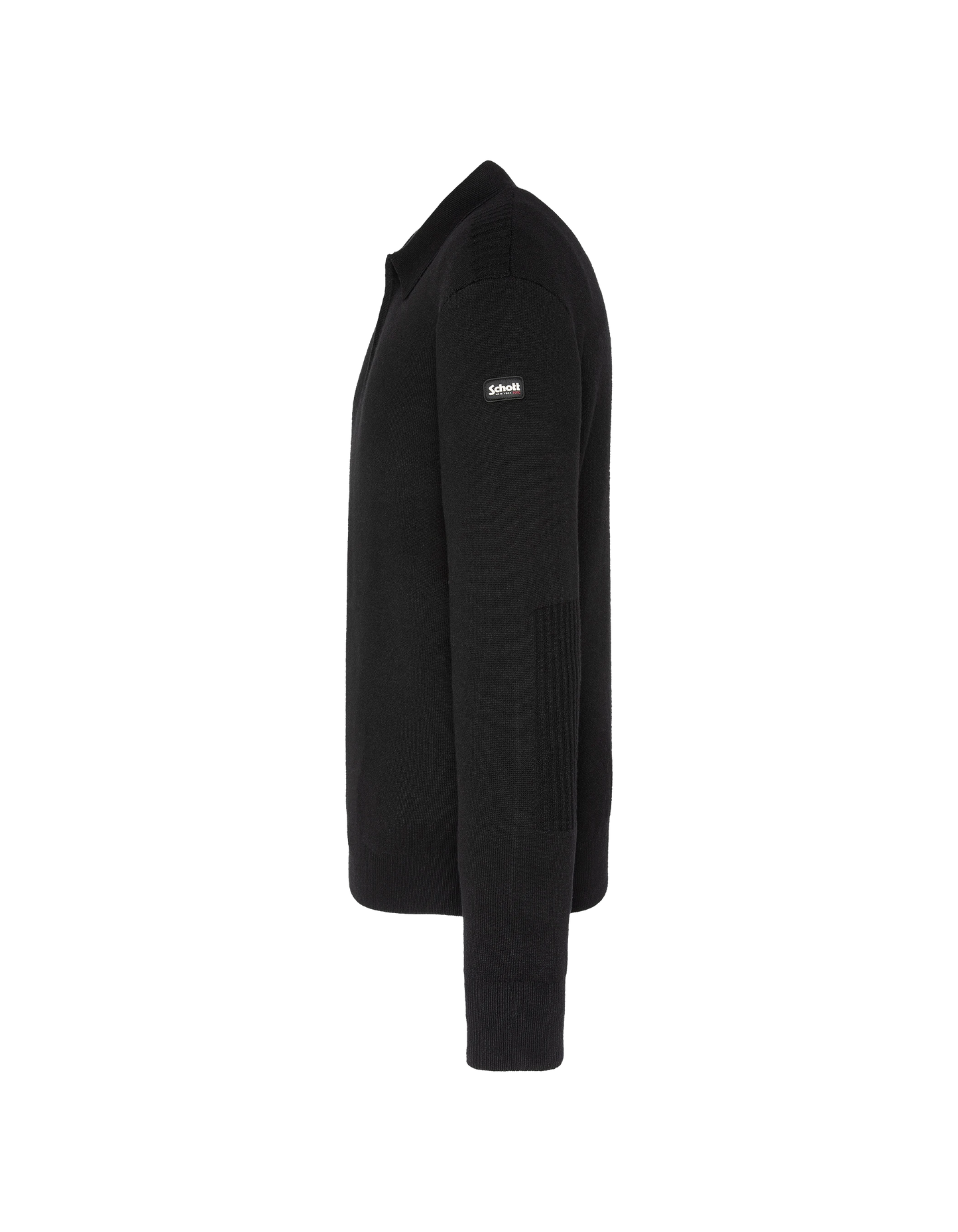 Suéter de cuello de polo negro, malla Milano