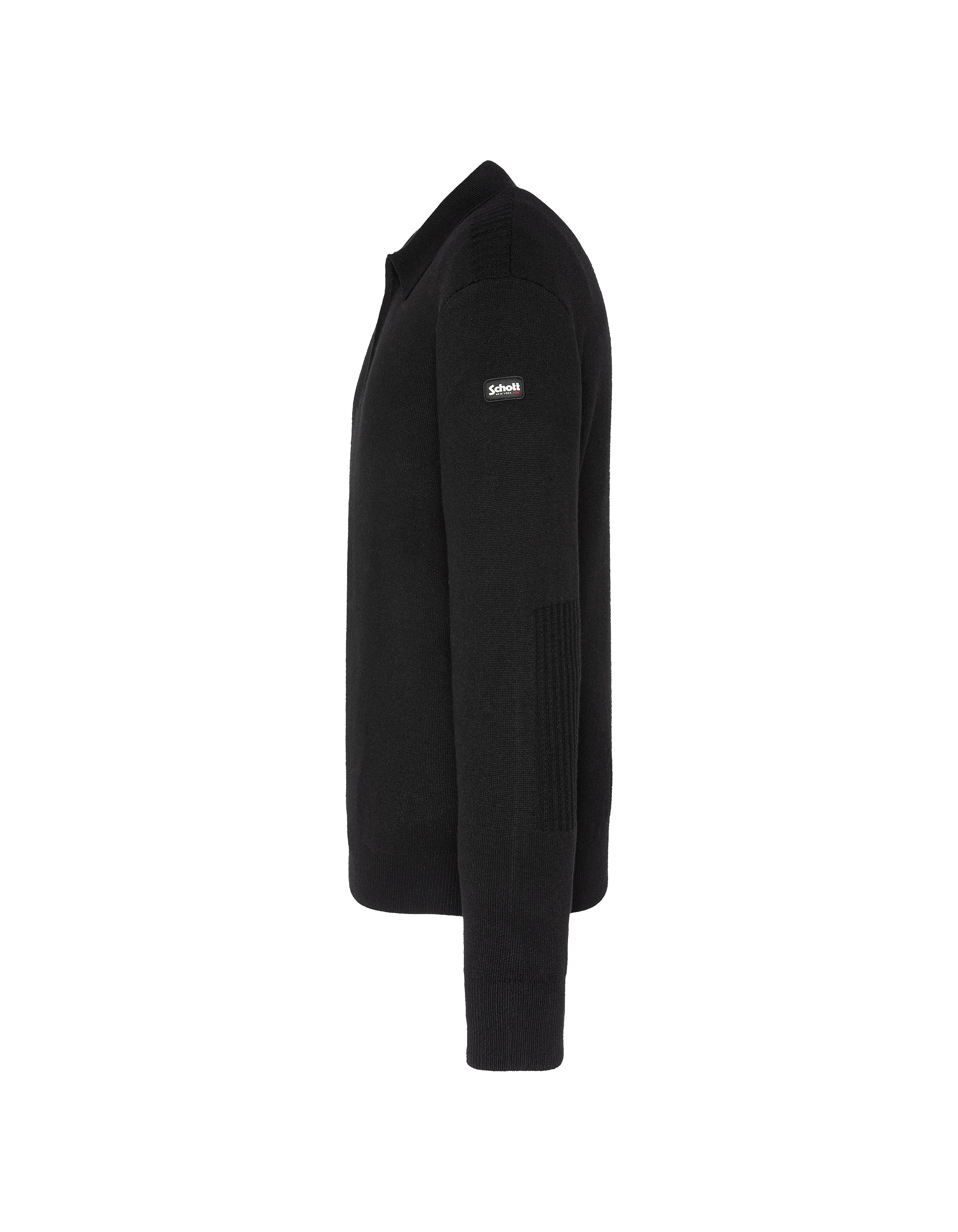 Suéter de cuello de polo negro, malla Milano-3