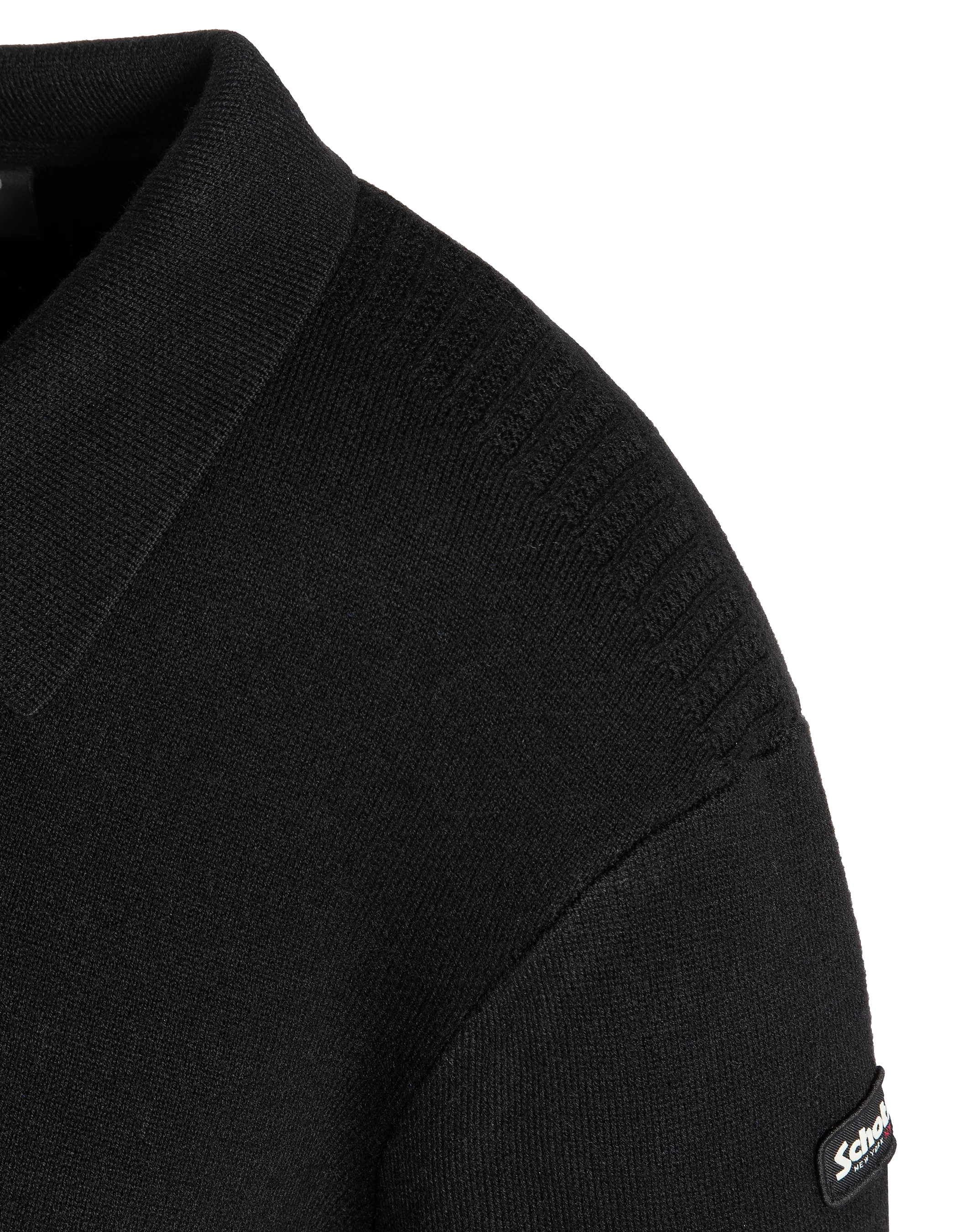 Suéter de cuello de polo negro, malla Milano-4
