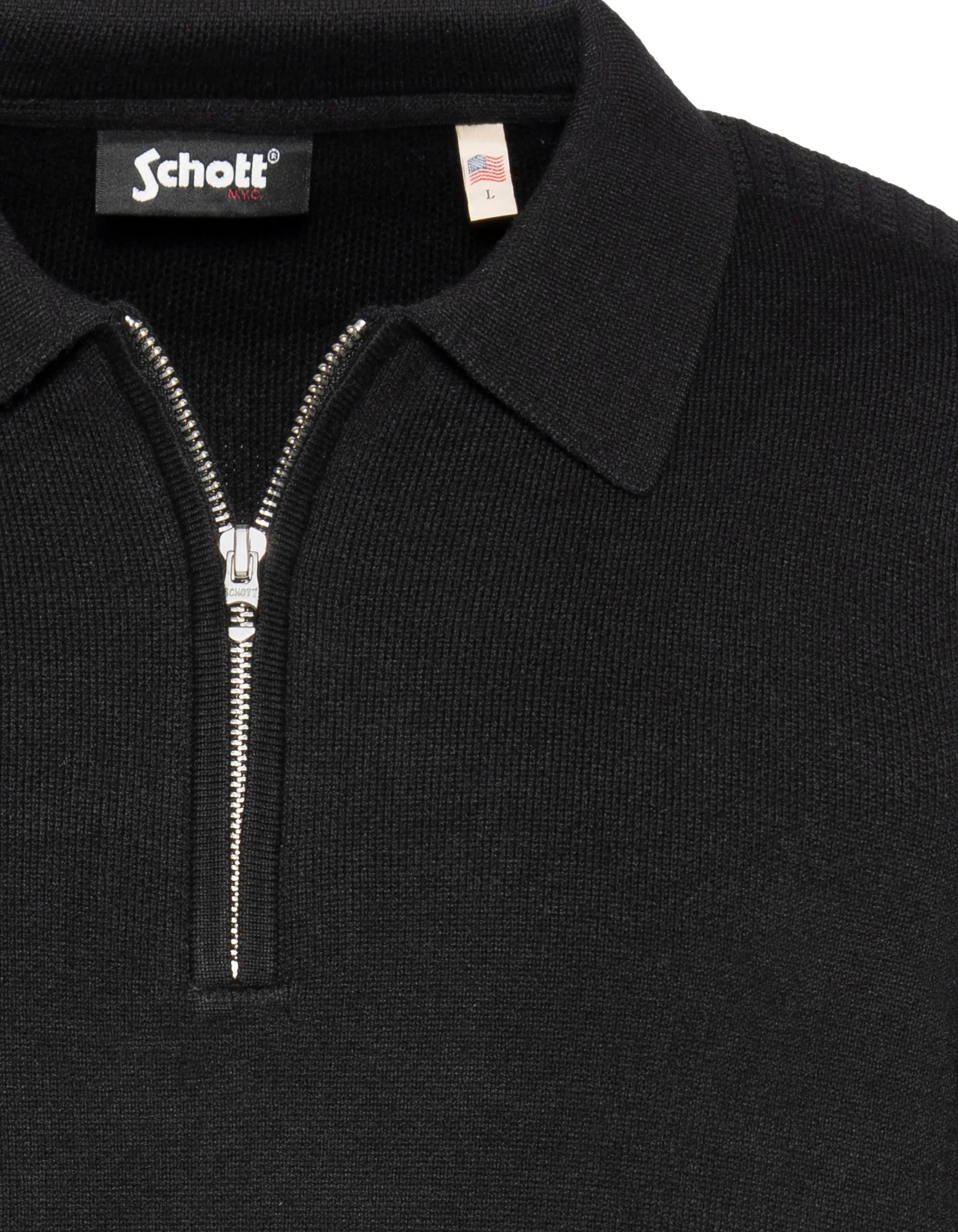 Suéter de cuello de polo negro, malla Milano-5