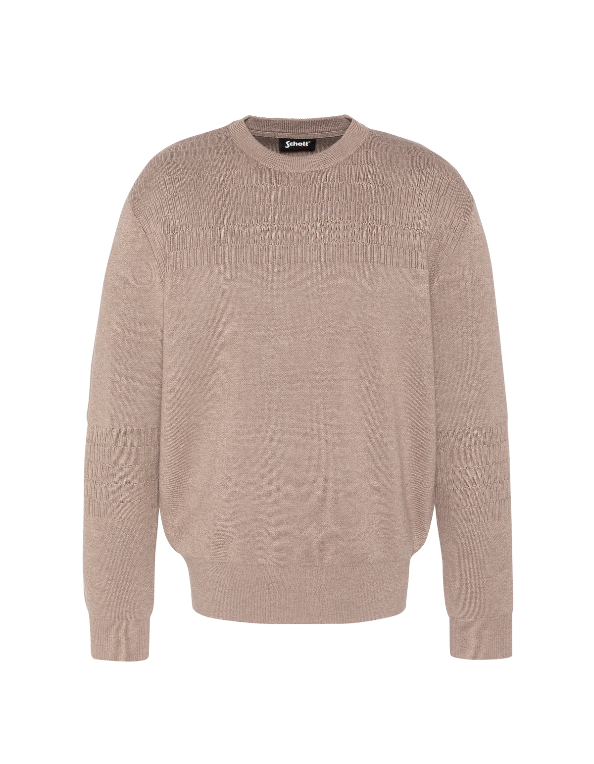 Taupefarbener Feinstrickpullover mit Rundhalsausschnitt-2