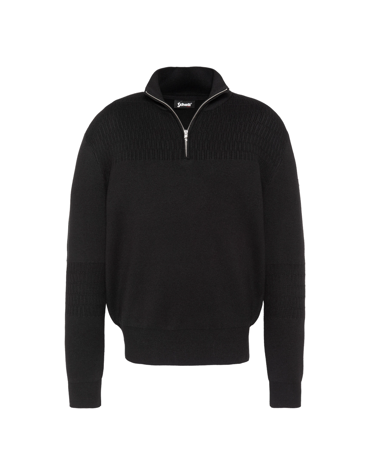Schwarzer Feinstrickpullover mit Reißverschlusskragen-2