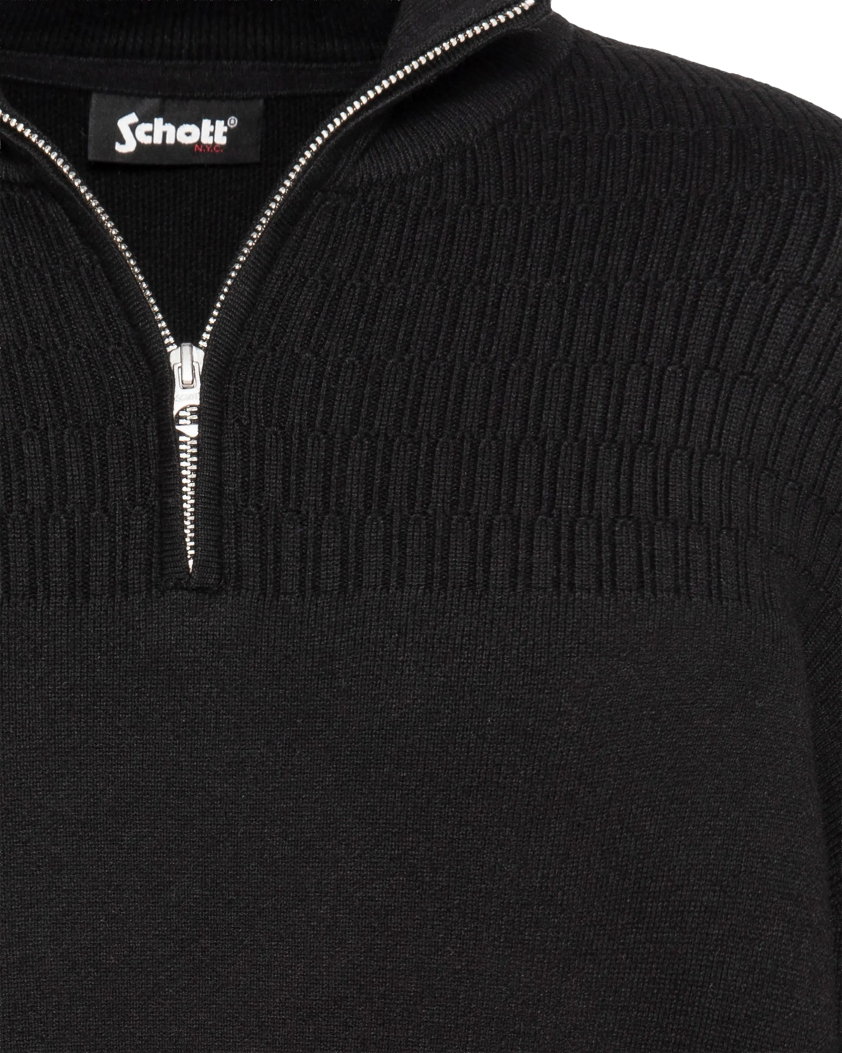 Schwarzer Feinstrickpullover mit Reißverschlusskragen-7