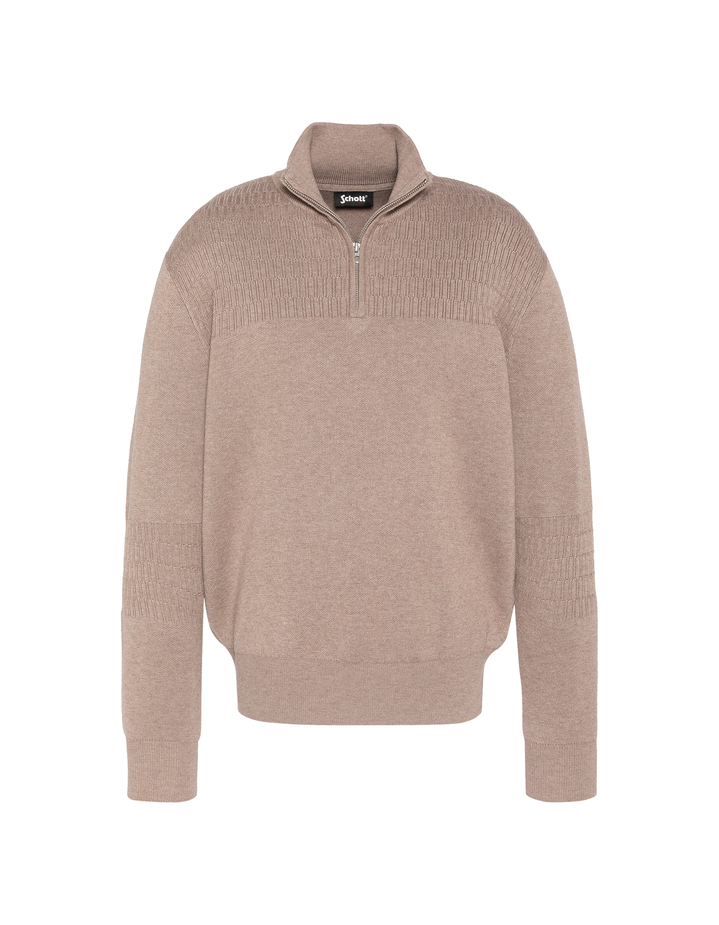 Taupefarbener Feinstrickpullover mit Reißverschlusskragen