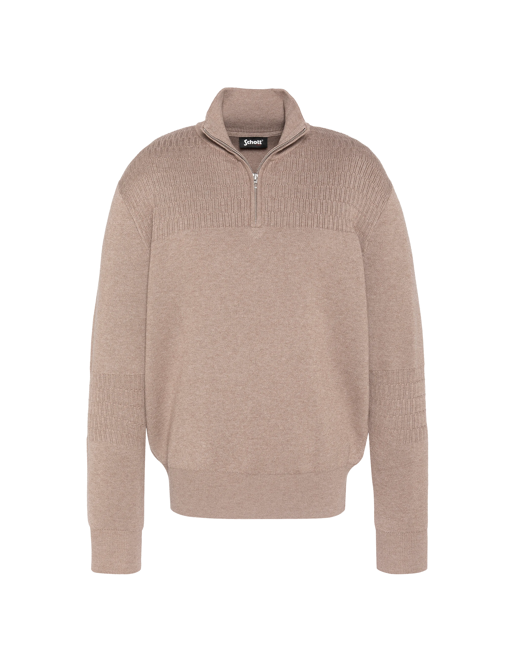 Taupefarbener Feinstrickpullover mit Reißverschlusskragen-1