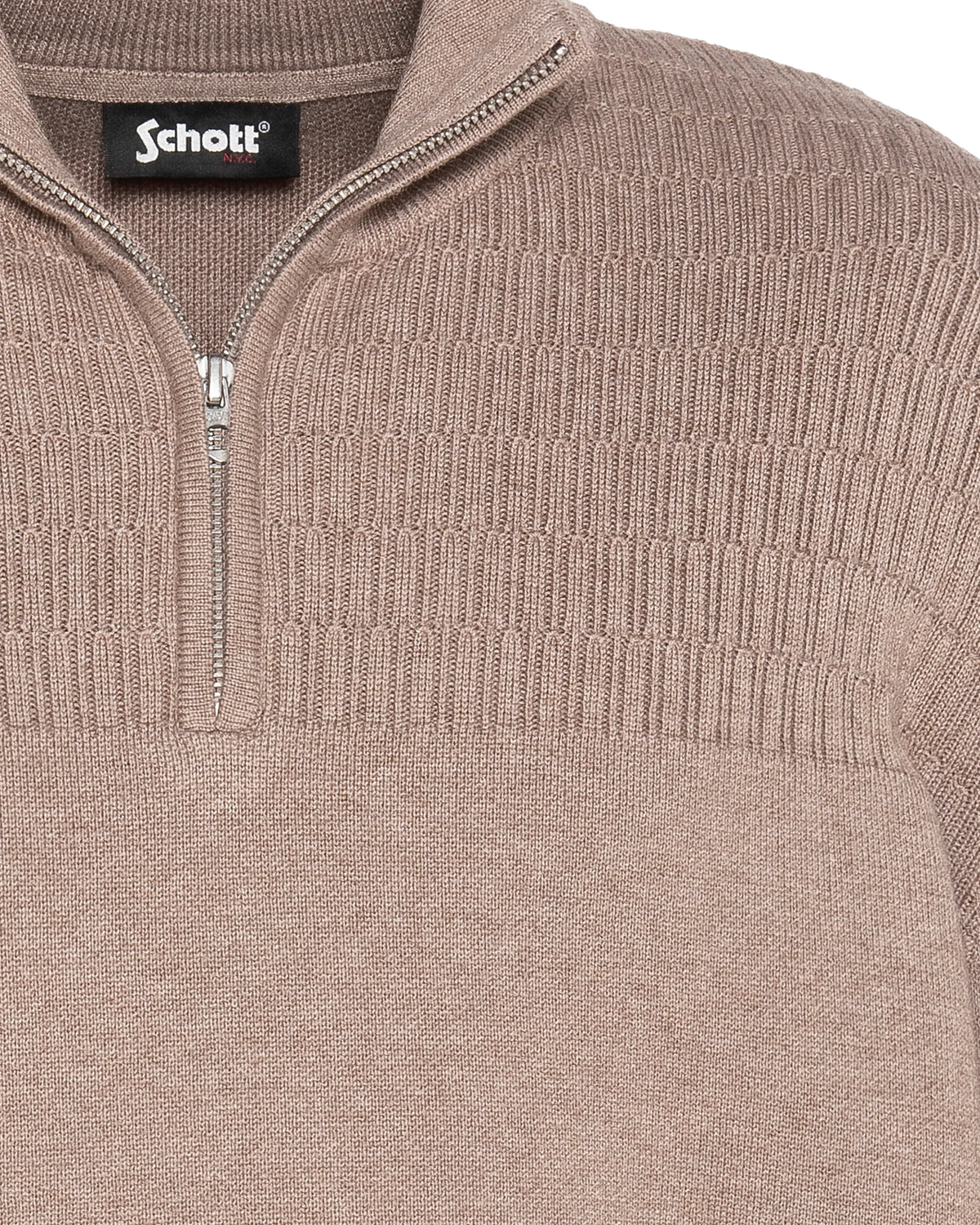 Taupefarbener Feinstrickpullover mit Reißverschlusskragen