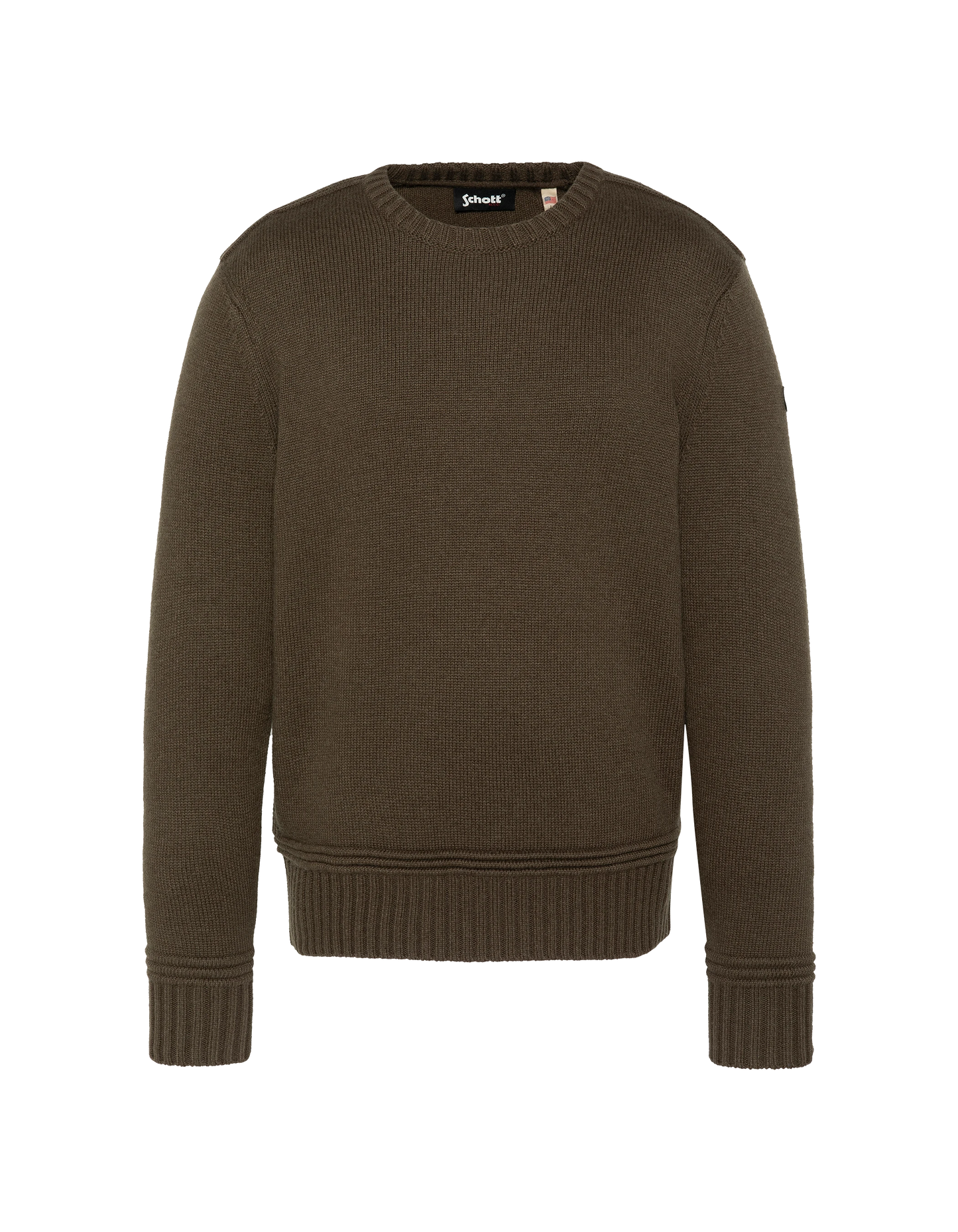 Dunkelkhakifarbener, ausgefallener Strickpullover mit Rundhalsausschnitt