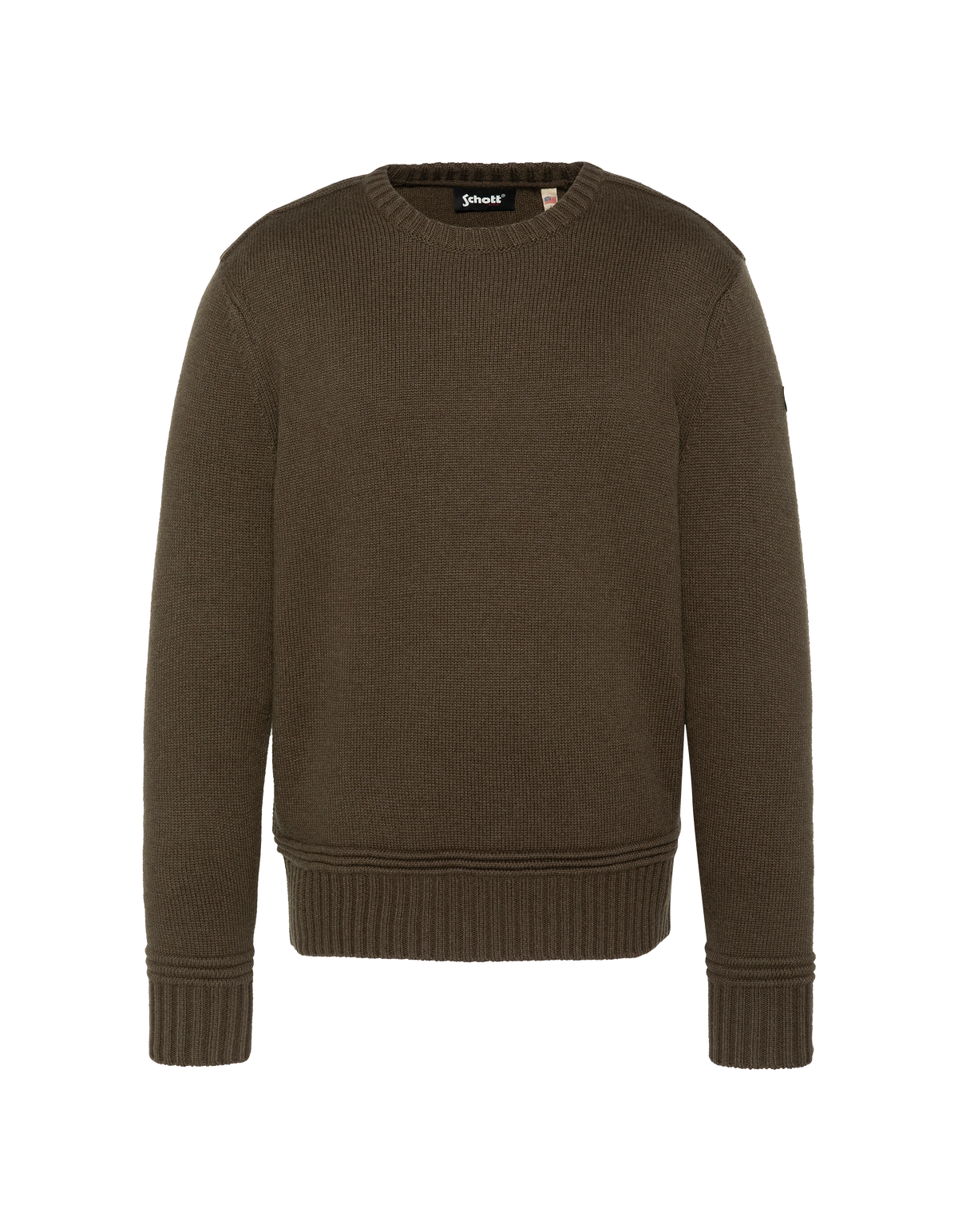 Dunkelkhakifarbener, ausgefallener Strickpullover mit Rundhalsausschnitt-2