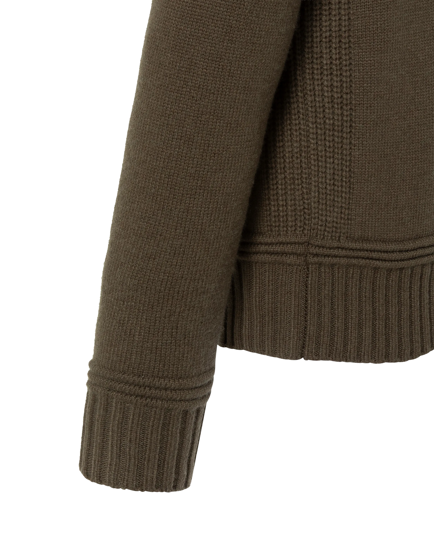 Dunkelkhakifarbener, ausgefallener Strickpullover mit Rundhalsausschnitt