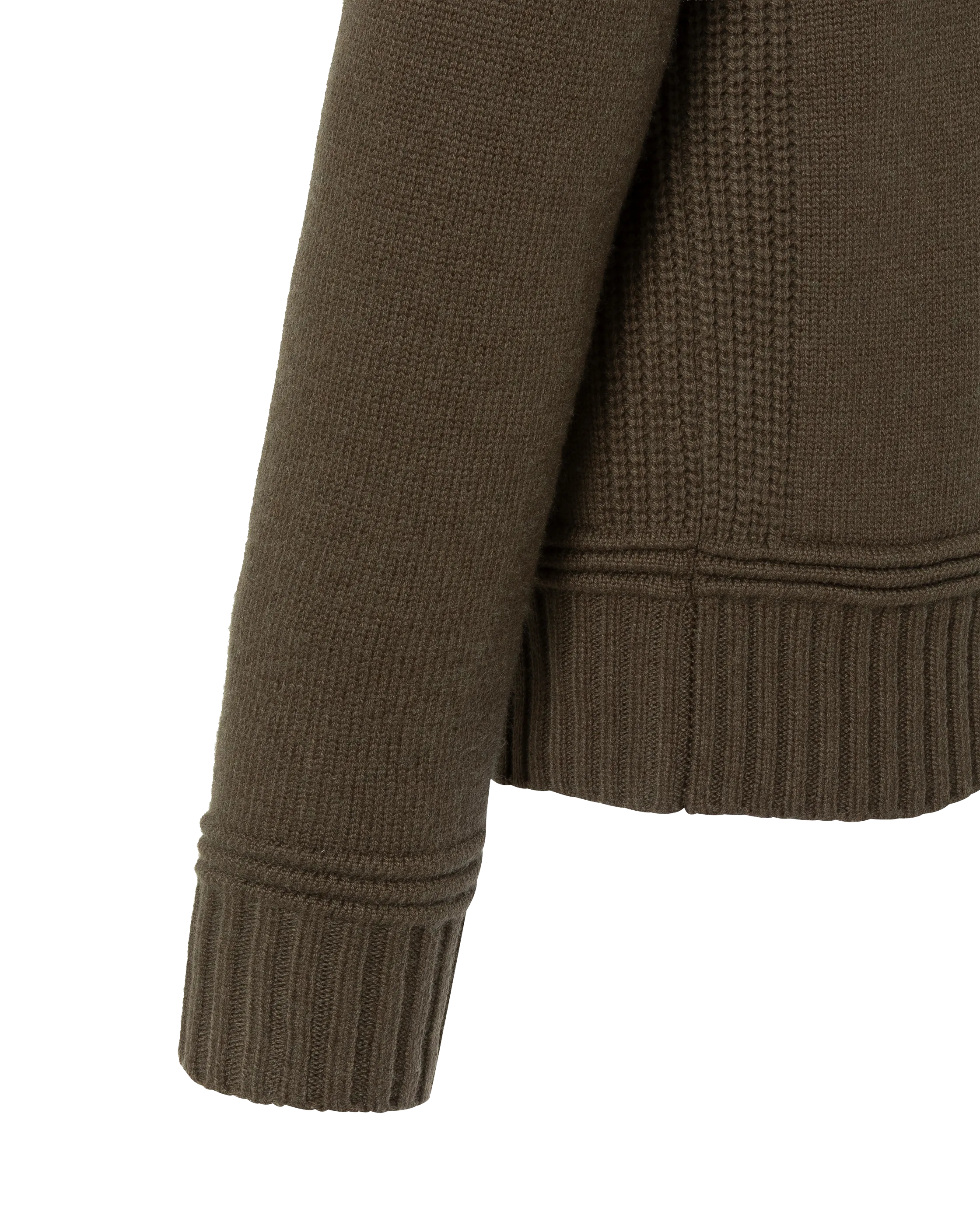 Dunkelkhakifarbener, ausgefallener Strickpullover mit Rundhalsausschnitt-6