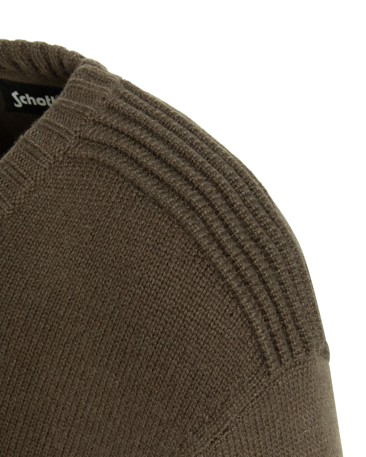 Dunkelkhakifarbener, ausgefallener Strickpullover mit Rundhalsausschnitt-7