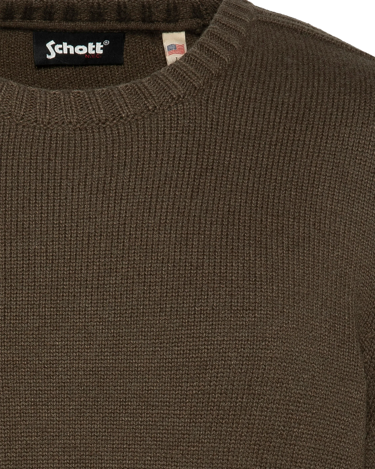 Dunkelkhakifarbener, ausgefallener Strickpullover mit Rundhalsausschnitt-8