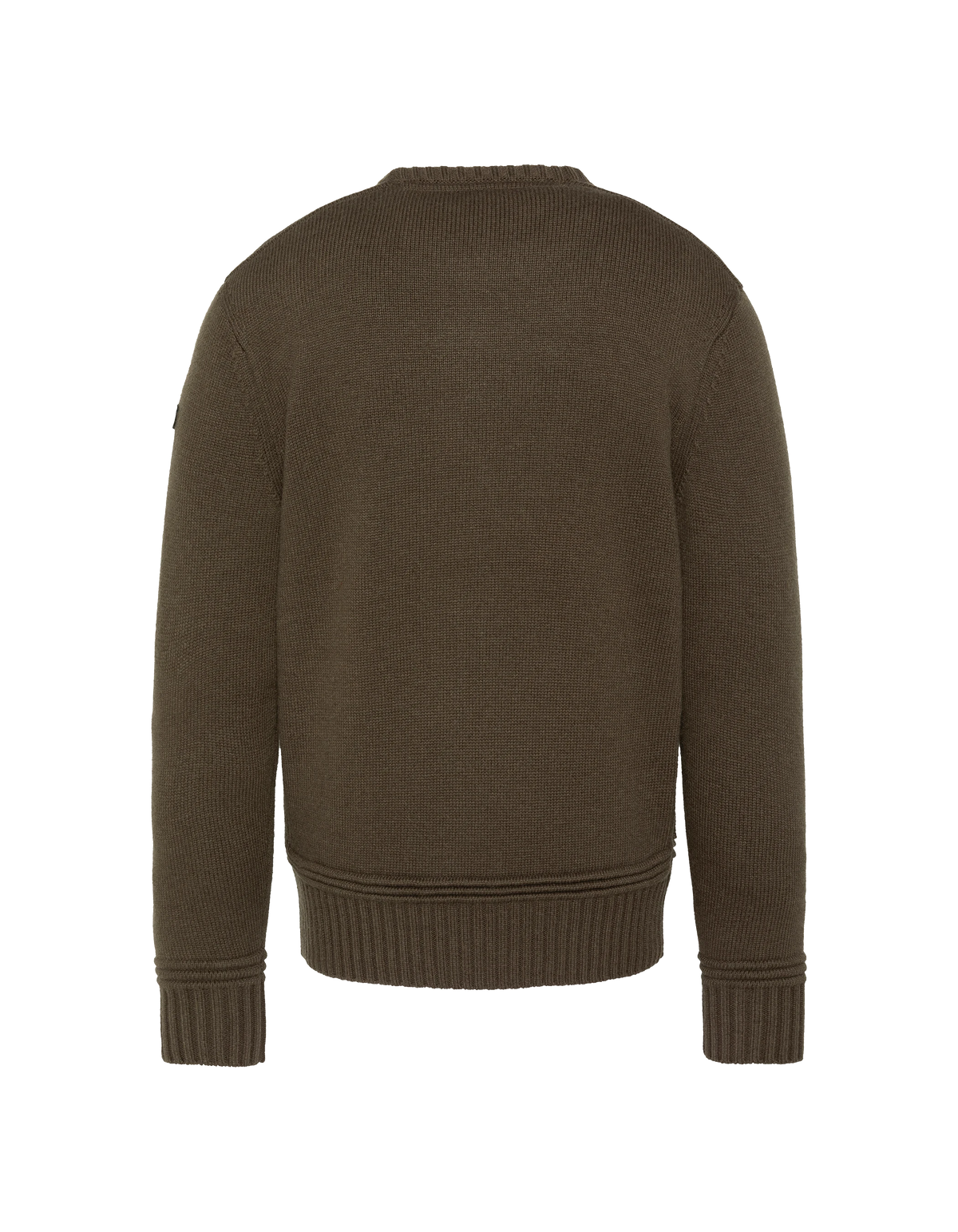 Dunkelkhakifarbener, ausgefallener Strickpullover mit Rundhalsausschnitt-9