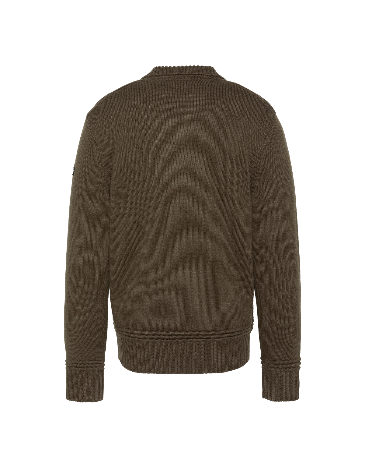 Maglione color kaki scuro con colletto polo con zip e lavorazione a maglia fantasia