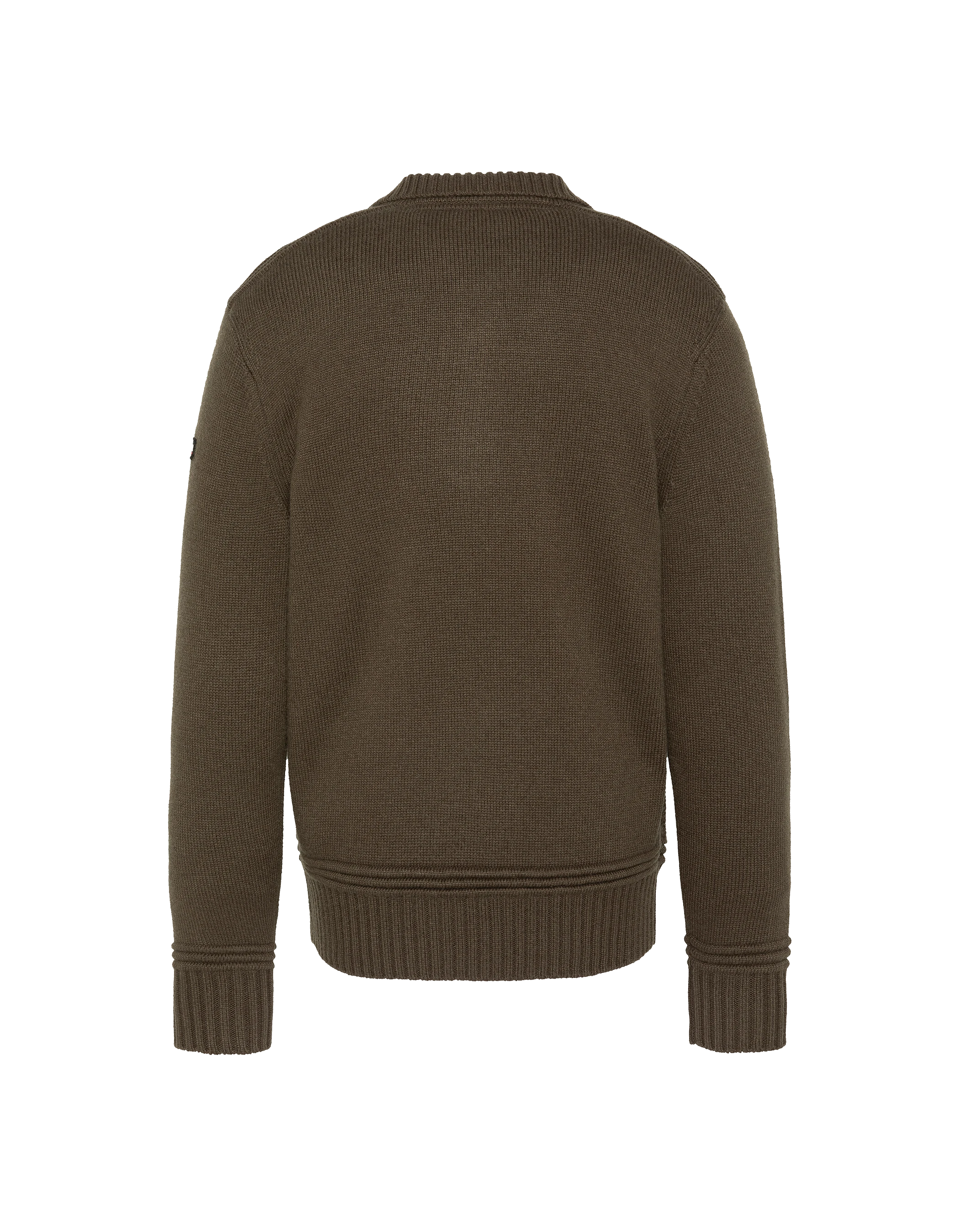 Maglione color kaki scuro con colletto polo con zip e lavorazione a maglia fantasia-2