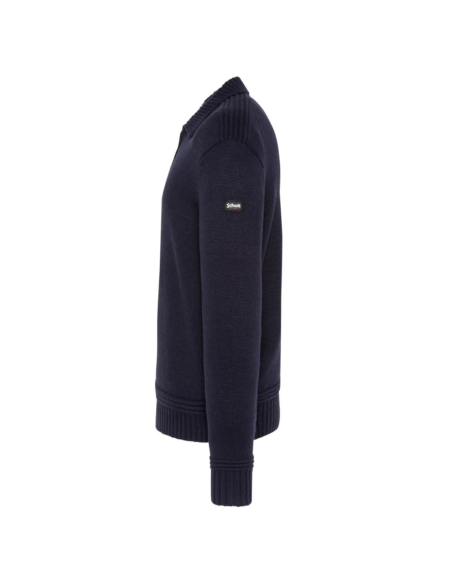 Maglione blu navy con colletto polo con zip e lavorazione a maglia fantasia