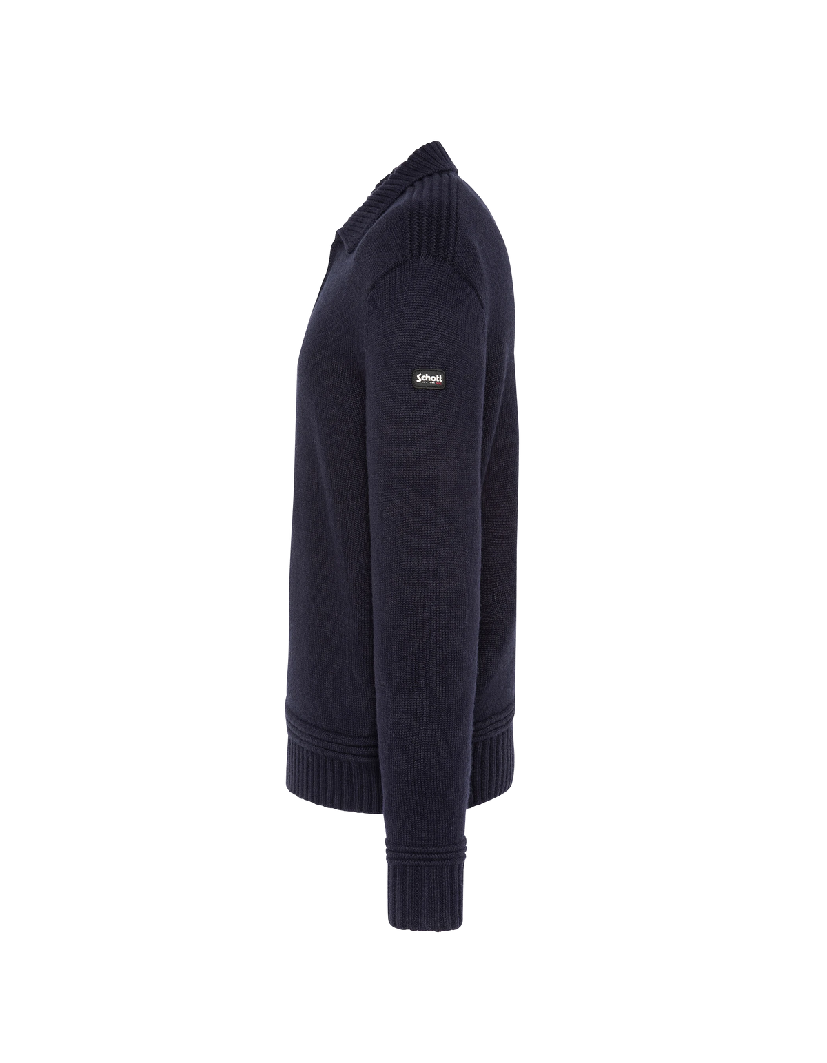 Maglione blu navy con colletto polo con zip e lavorazione a maglia fantasia-5