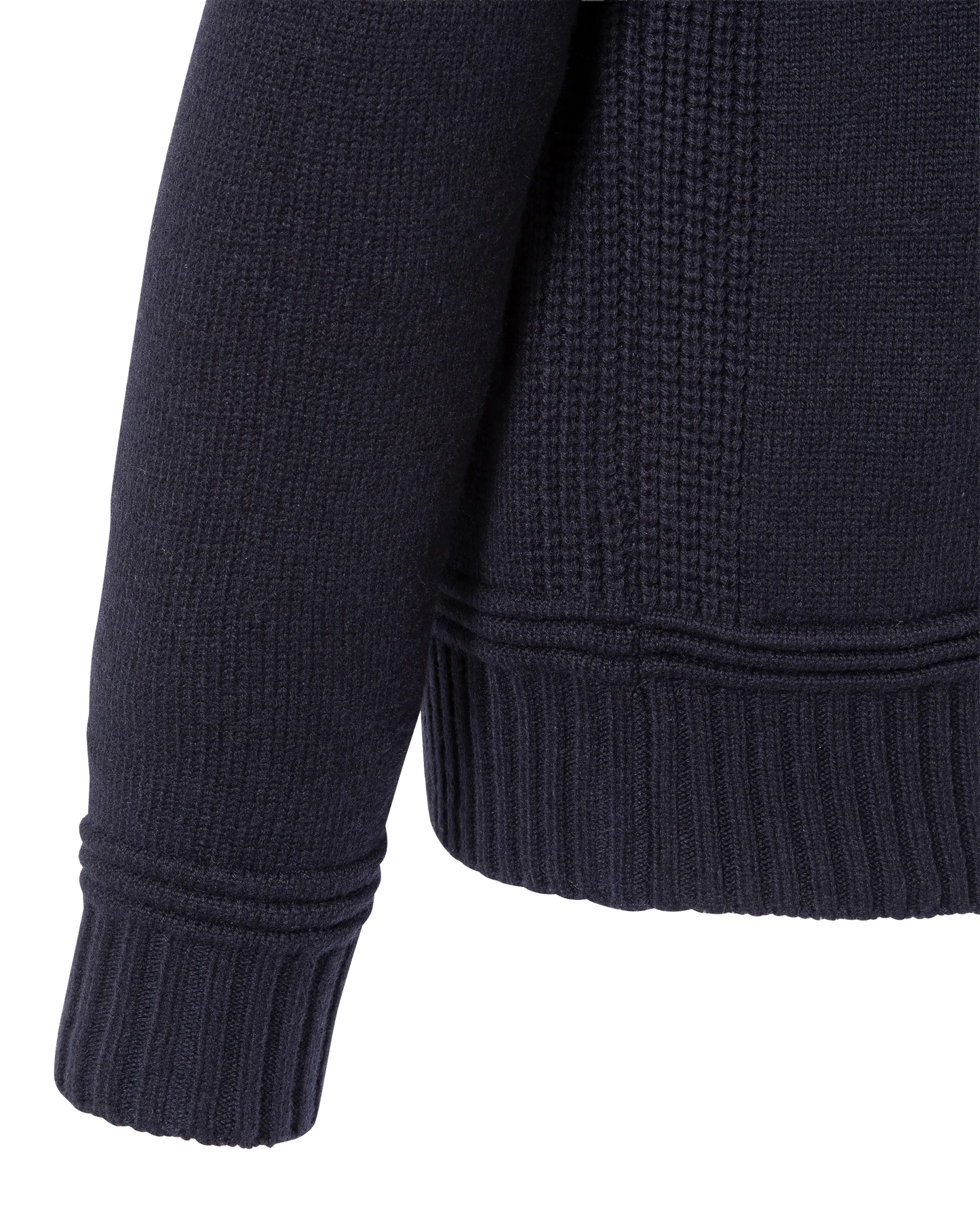Maglione blu navy con colletto polo con zip e lavorazione a maglia fantasia