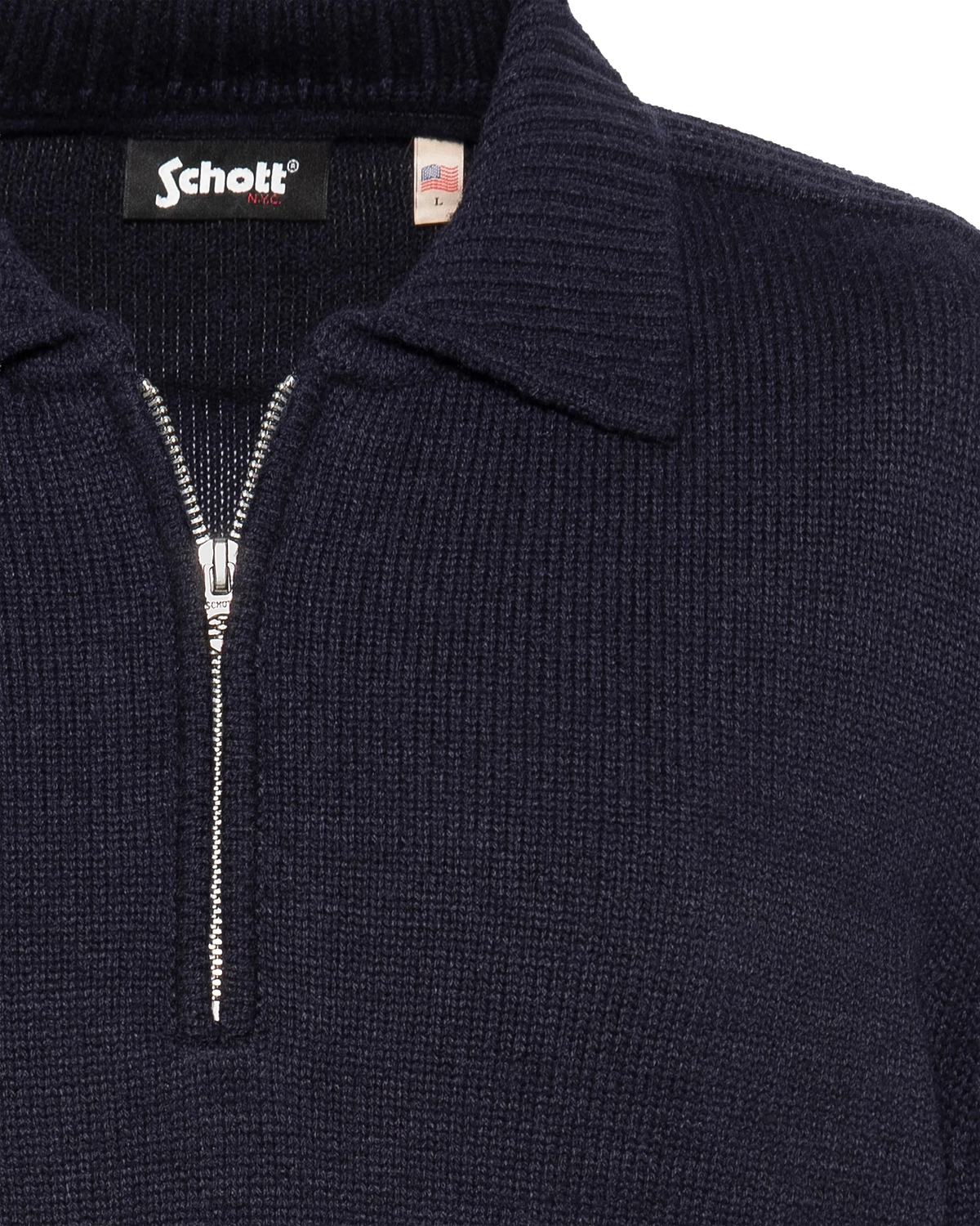 Maglione blu navy con colletto polo con zip e lavorazione a maglia fantasia