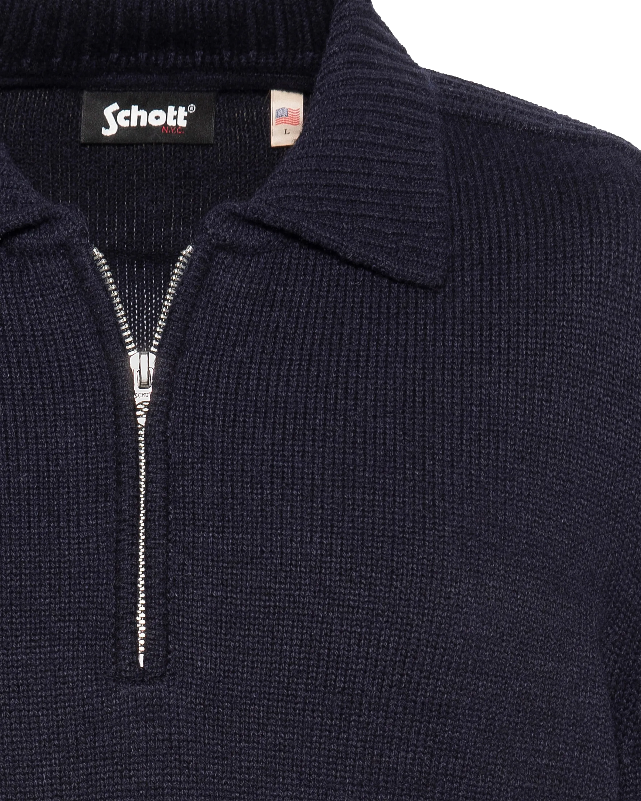 Maglione blu navy con colletto polo con zip e lavorazione a maglia fantasia-8