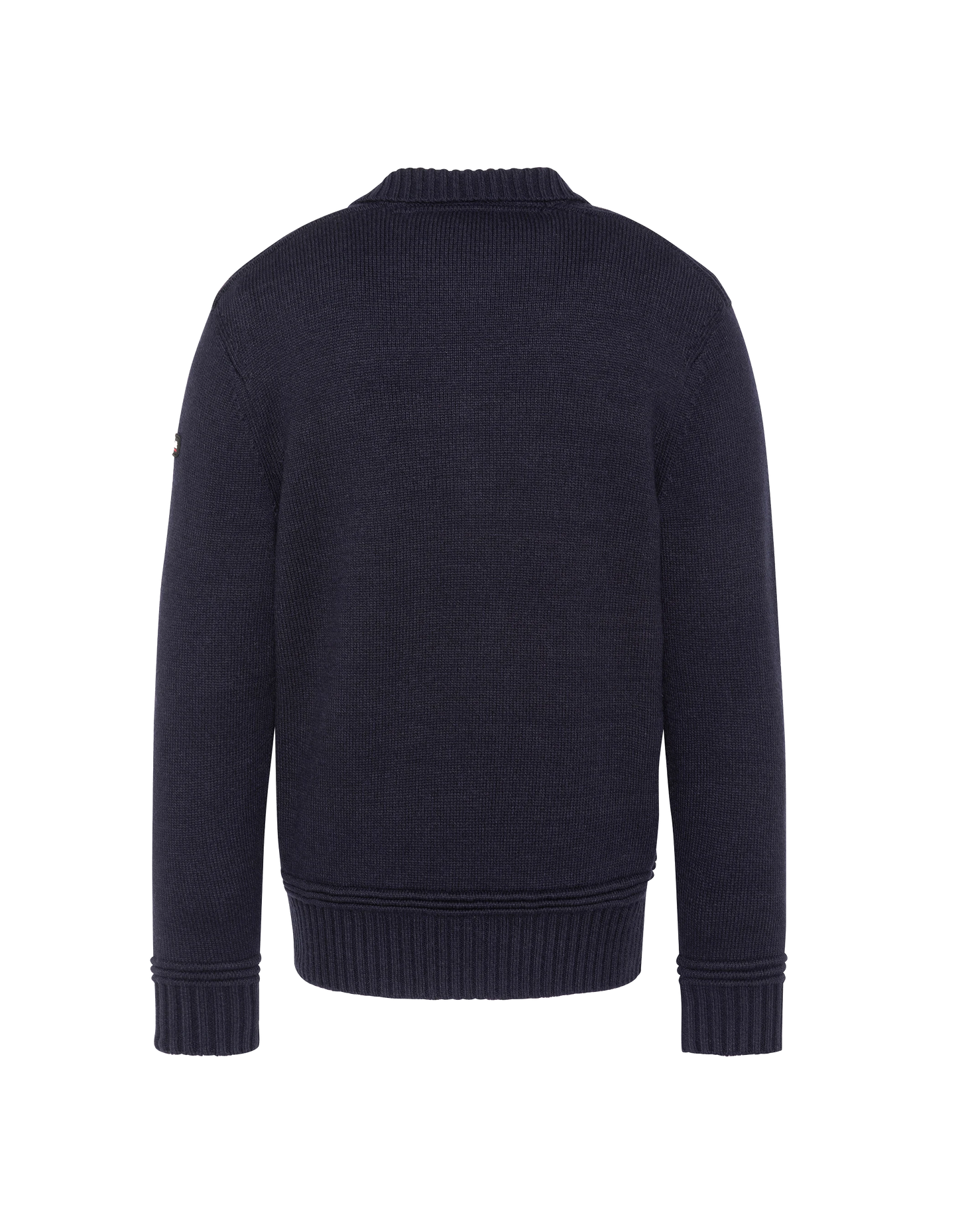 Maglione blu navy con colletto polo con zip e lavorazione a maglia fantasia