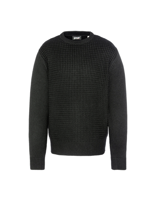 Pull col rond noir, maille fantaisie
