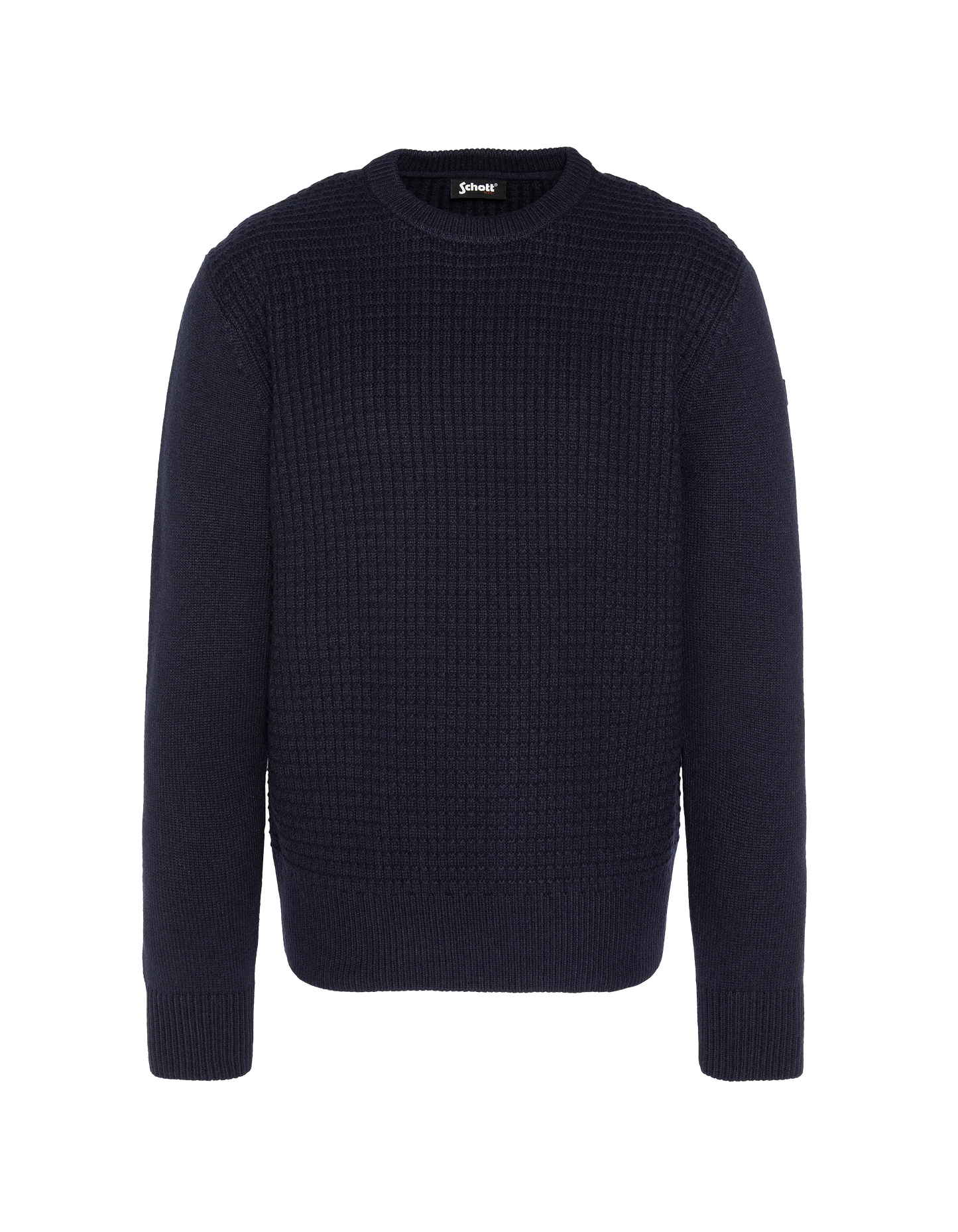 Suéter de cuello redondo azul marino, tejido elegante