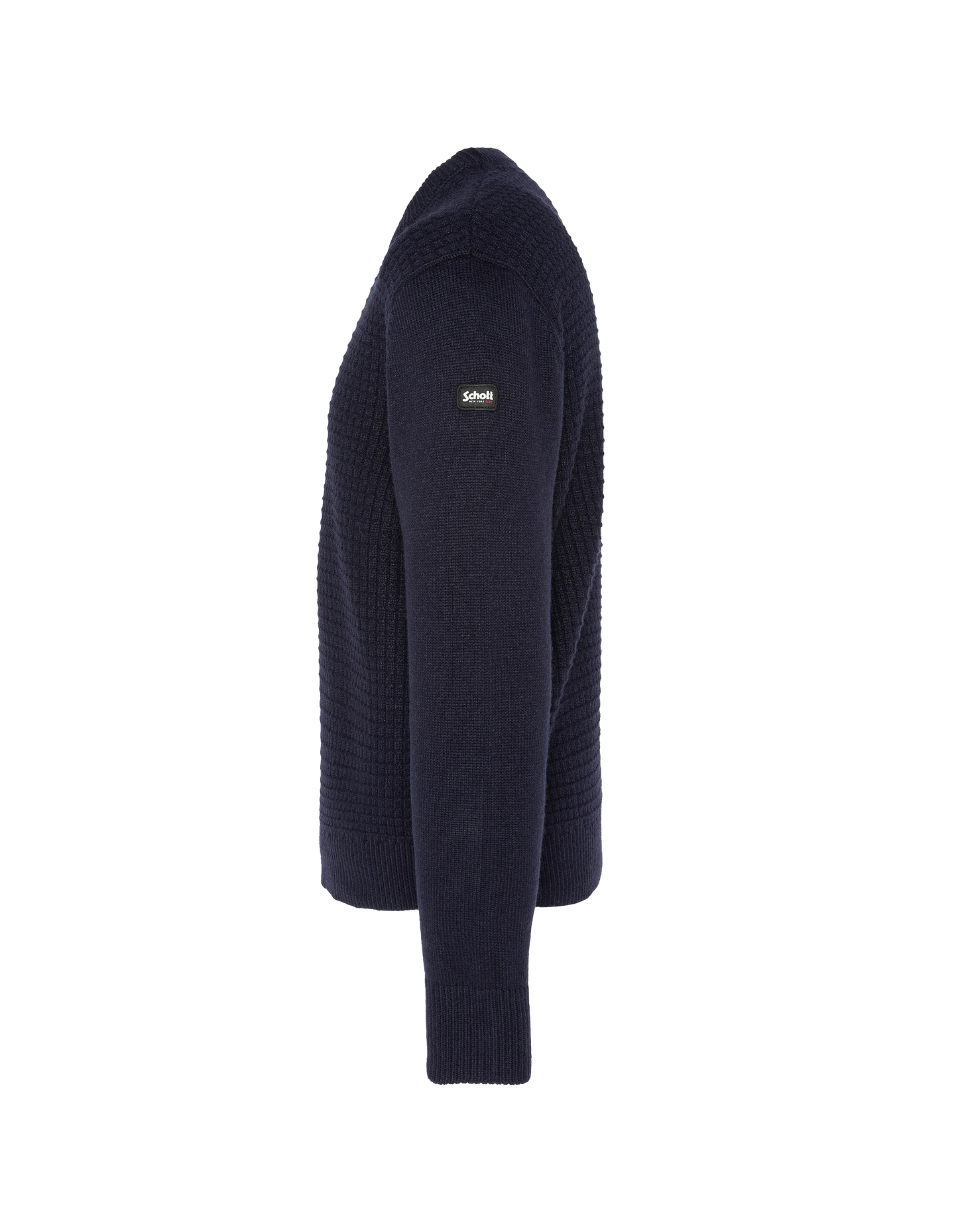 Suéter de cuello redondo azul marino, tejido elegante