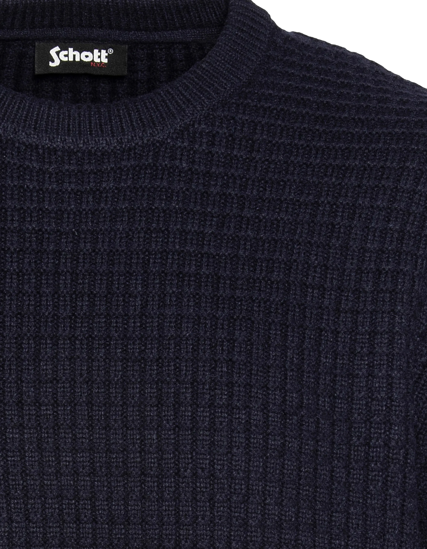 Suéter de cuello redondo azul marino, tejido elegante