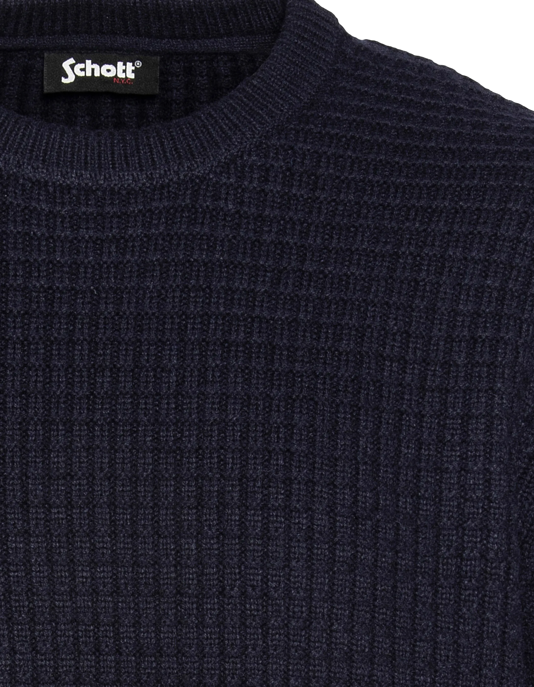 Suéter de cuello redondo azul marino, tejido elegante-4