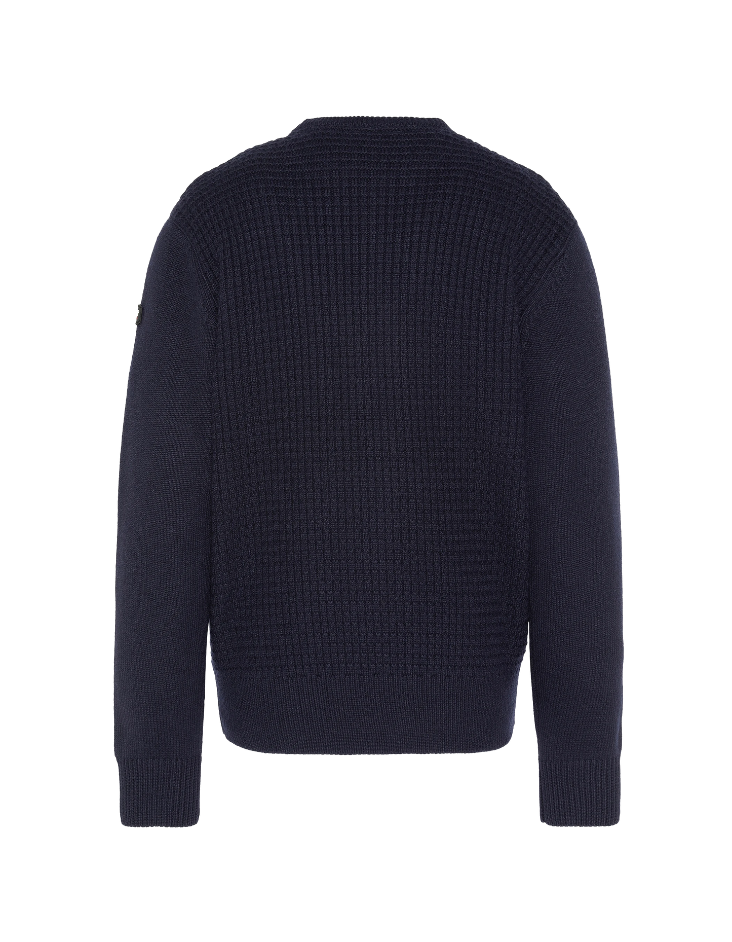 Suéter de cuello redondo azul marino, tejido elegante