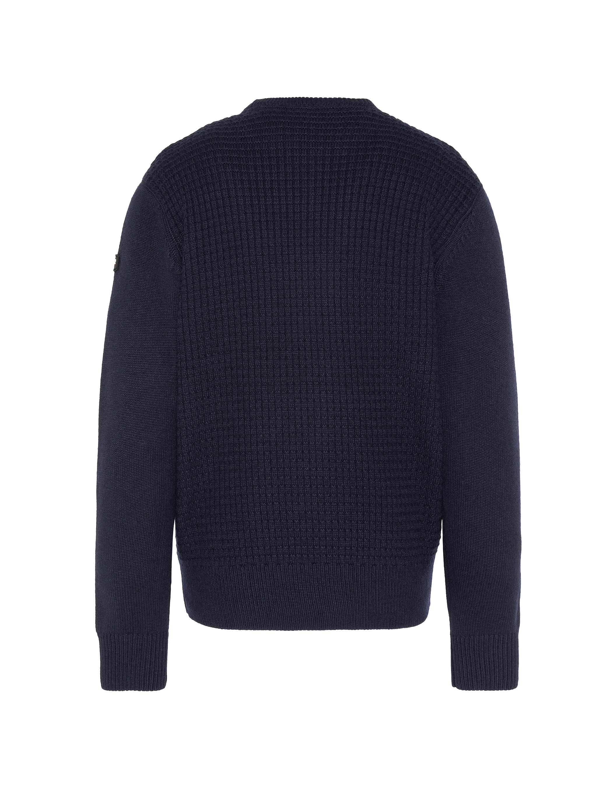 Suéter de cuello redondo azul marino, tejido elegante-2