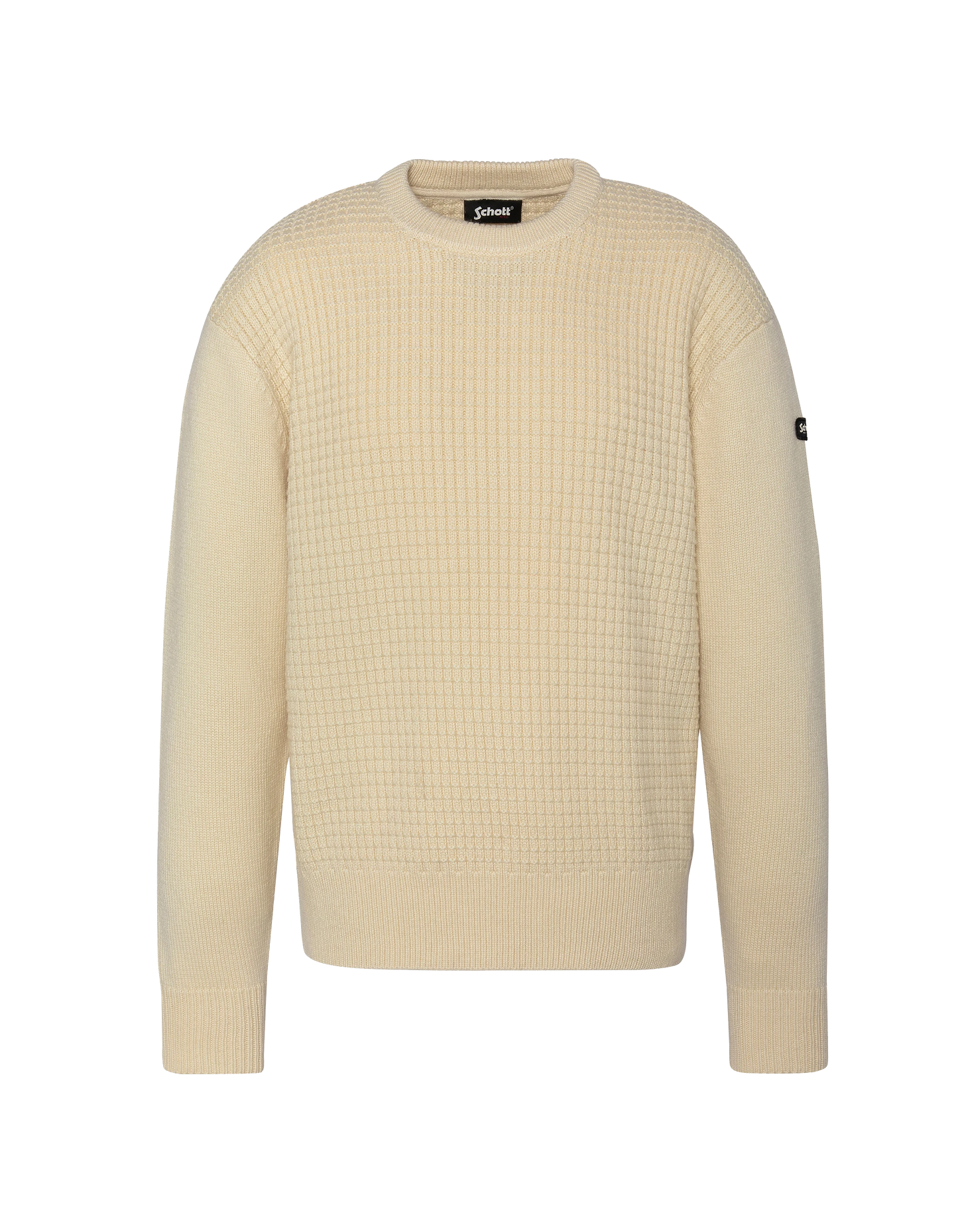 Suéter de cuello redondo blanco roto, malla elegante