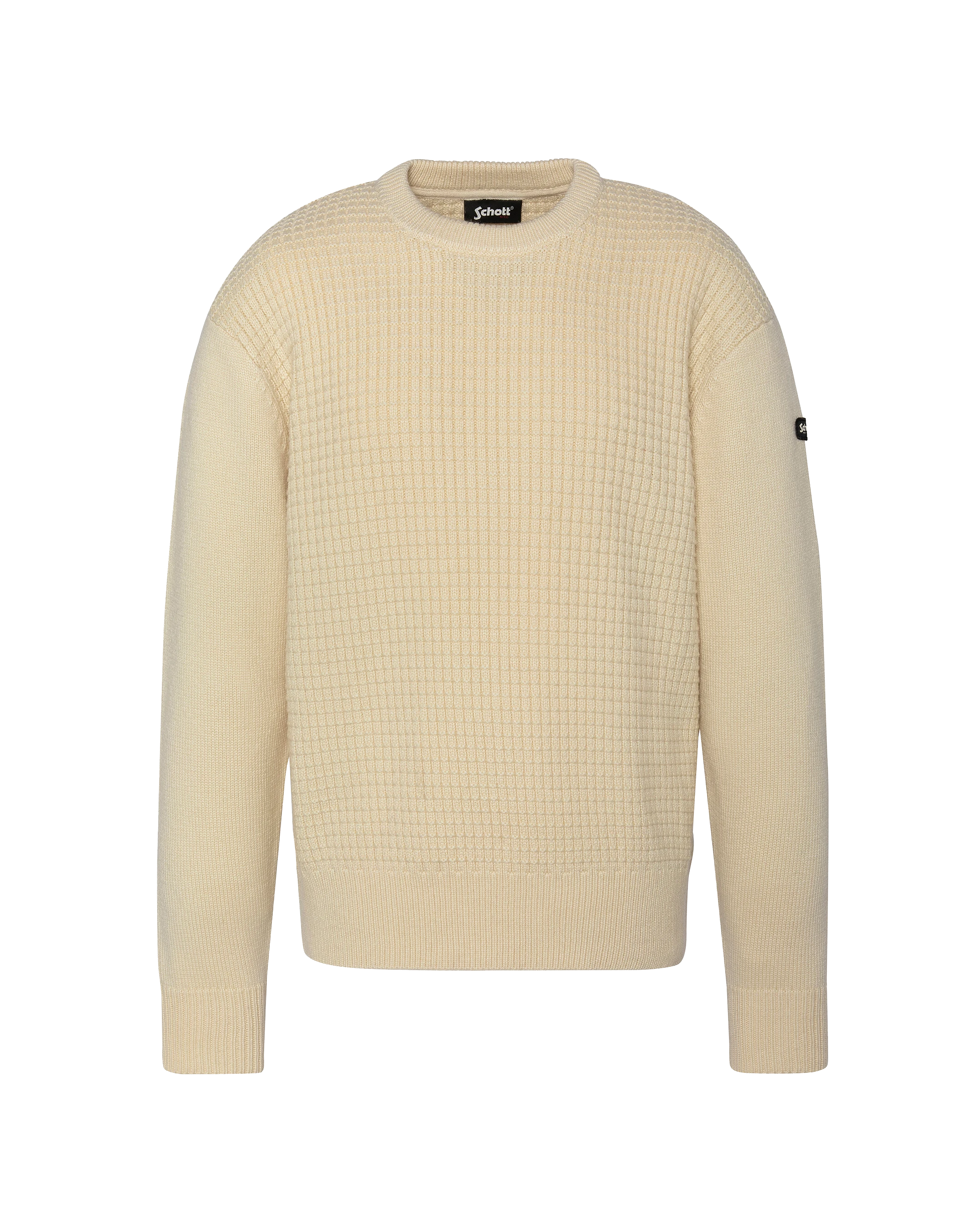 Suéter de cuello redondo blanco roto, malla elegante-2