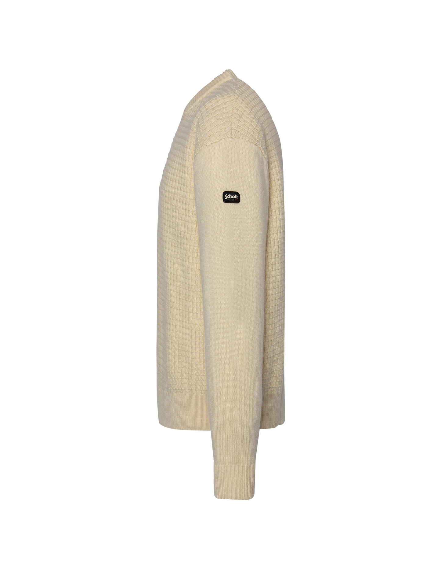 Suéter de cuello redondo blanco roto, malla elegante