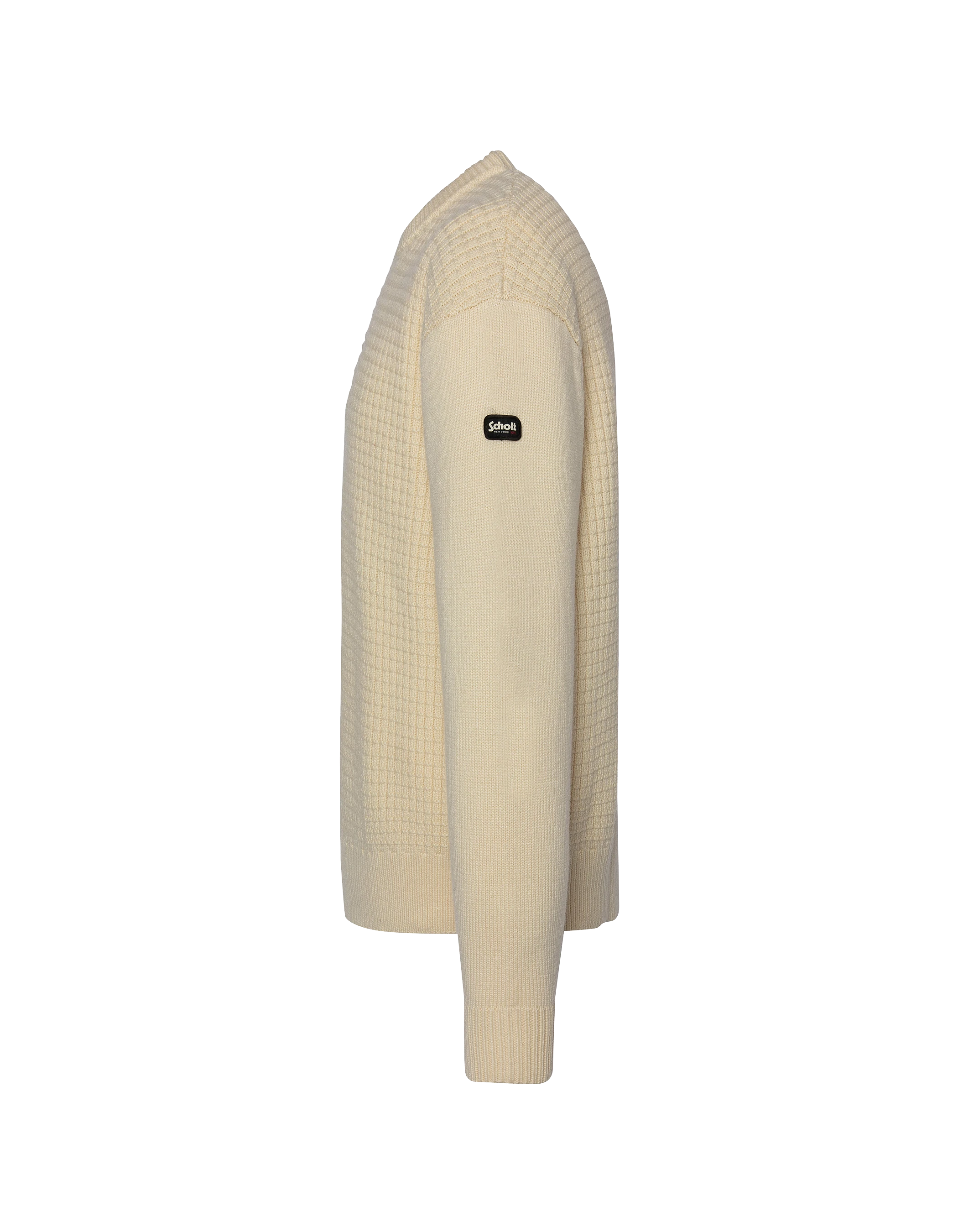 Suéter de cuello redondo blanco roto, malla elegante-5