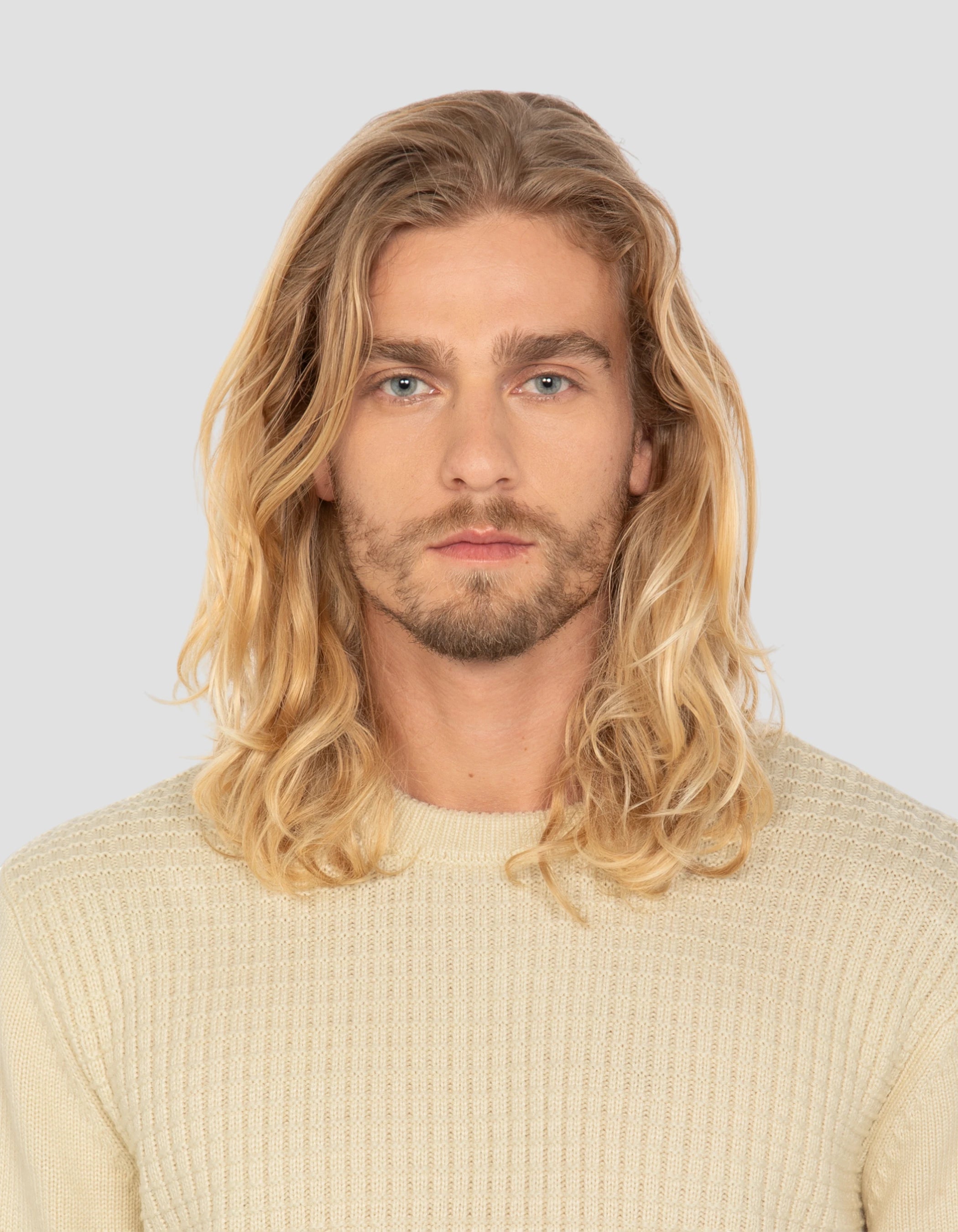 Suéter de cuello redondo blanco roto, malla elegante-4