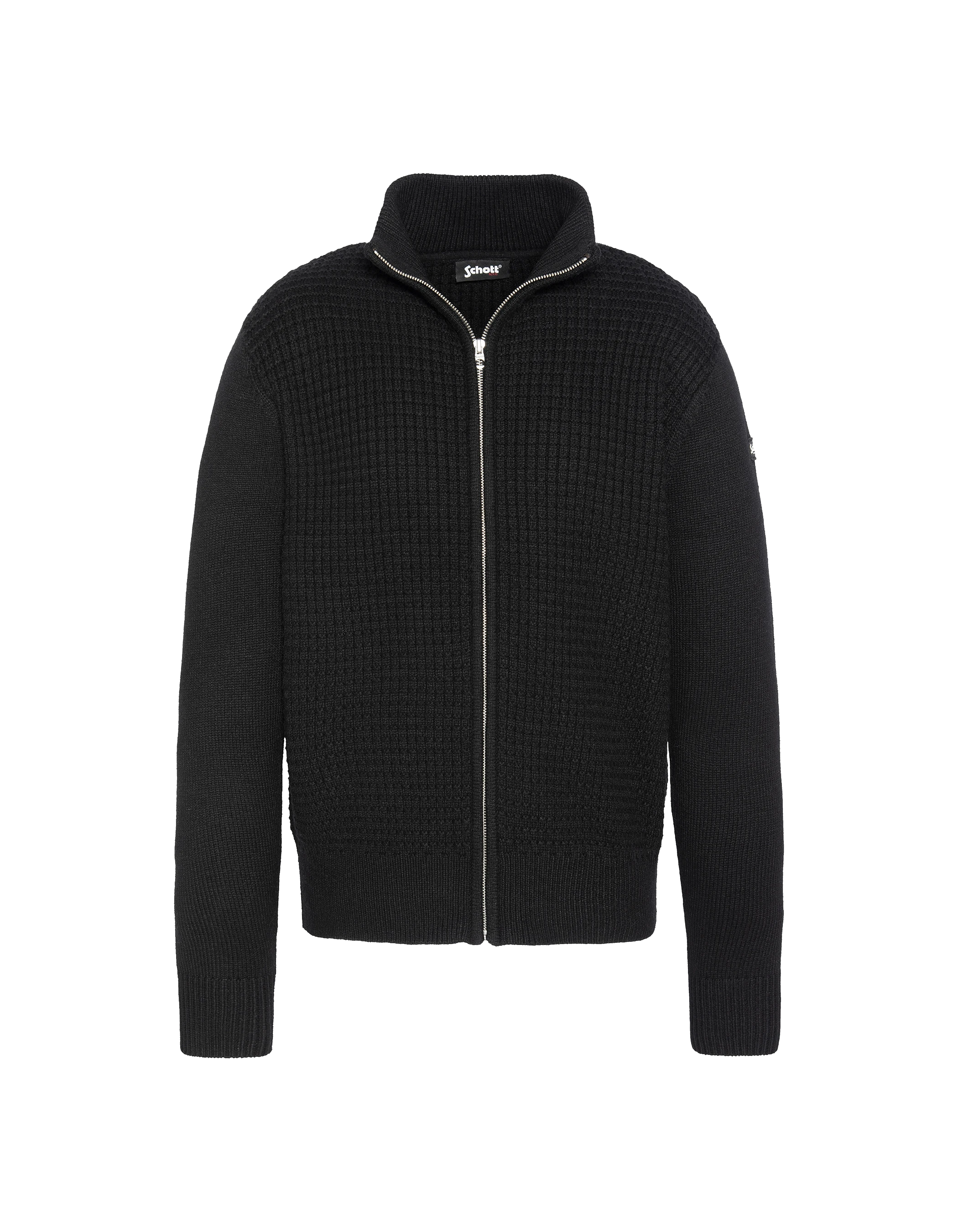 Chaleco negro con cremallera, tejido elegante-2